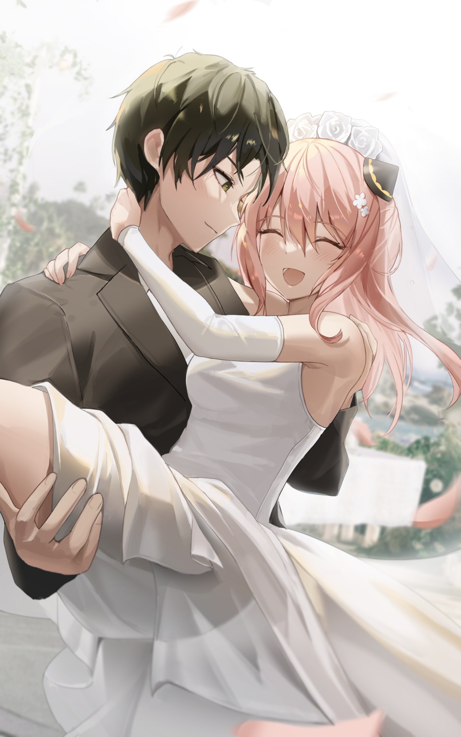anya_forger, damian_desmond, dress, mungduck, see_through, spy_x_family, wedding_dress