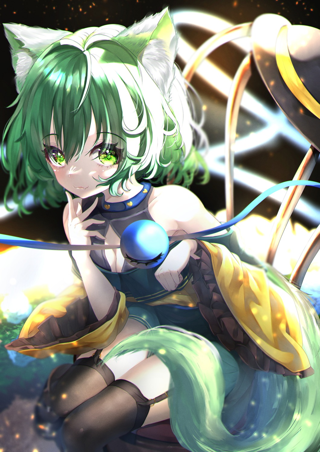 animal_ears, cleavage, dfra, komeiji_koishi, nekomimi, stockings, tail, thighhighs
