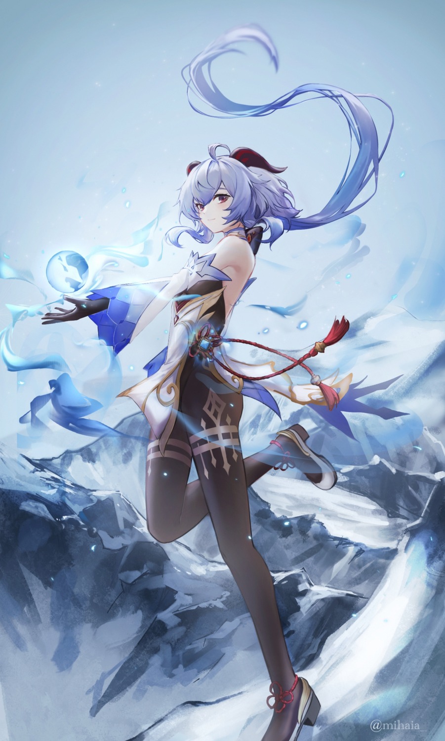 asian_clothes, ganyu, genshin_impact, horns, mihaia