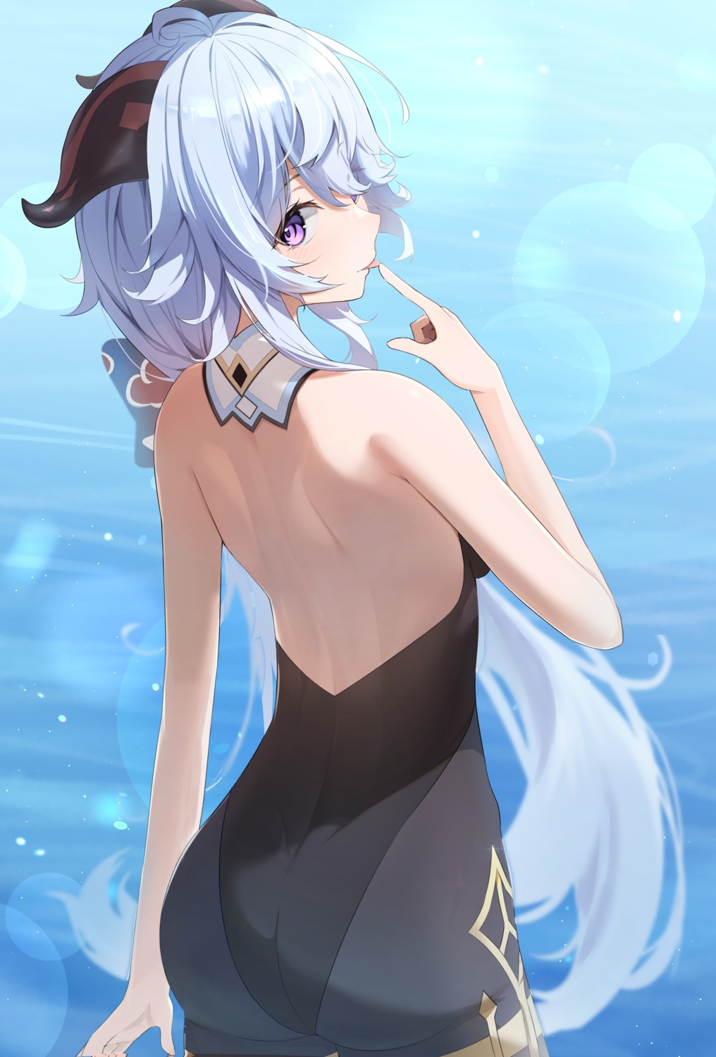 ass, ganyu, genshin_impact, horns, leotard, no_bra, pantyhose, three_twosix