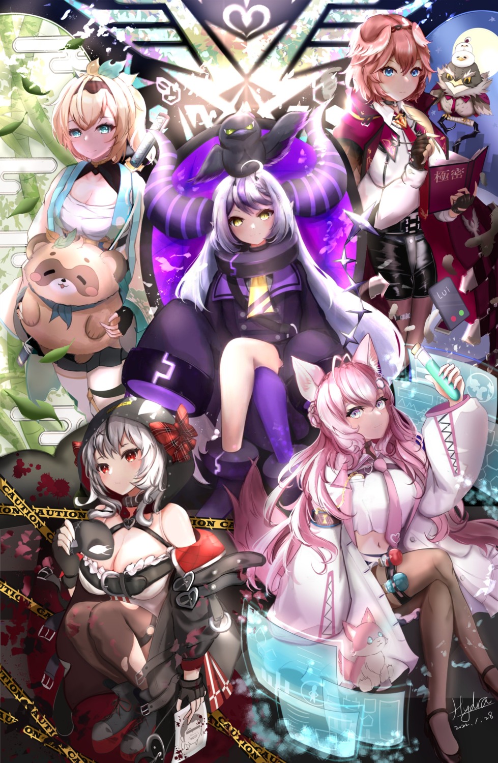 animal_ears, blood, cleavage, crow_(la+_darknesss), devil, ganmo_(takane_lui), garter, hakui_koyori