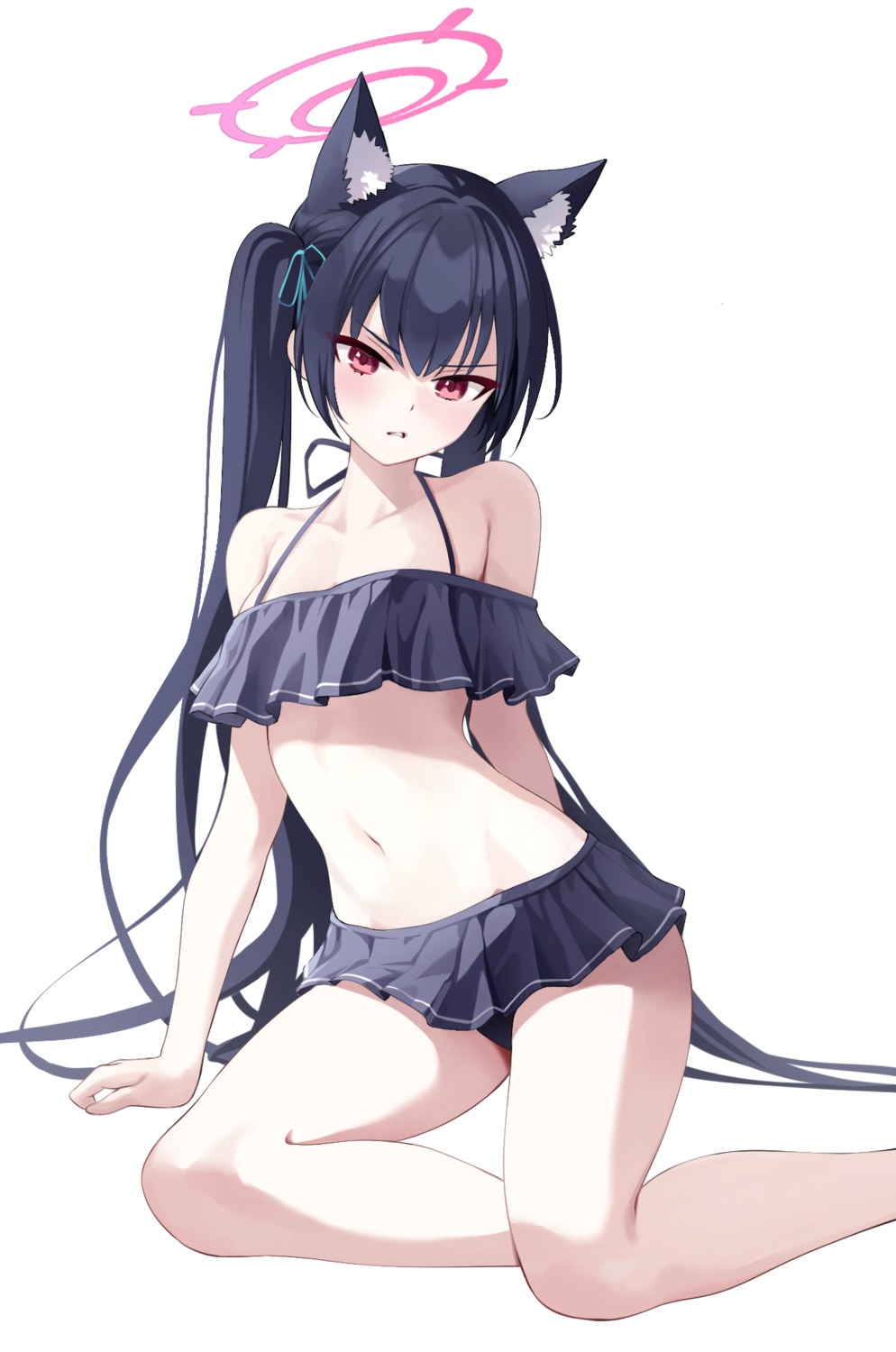 animal_ears, bikini, blue_archive, halo, kuromi_serika, nekomimi, rable, swimsuits