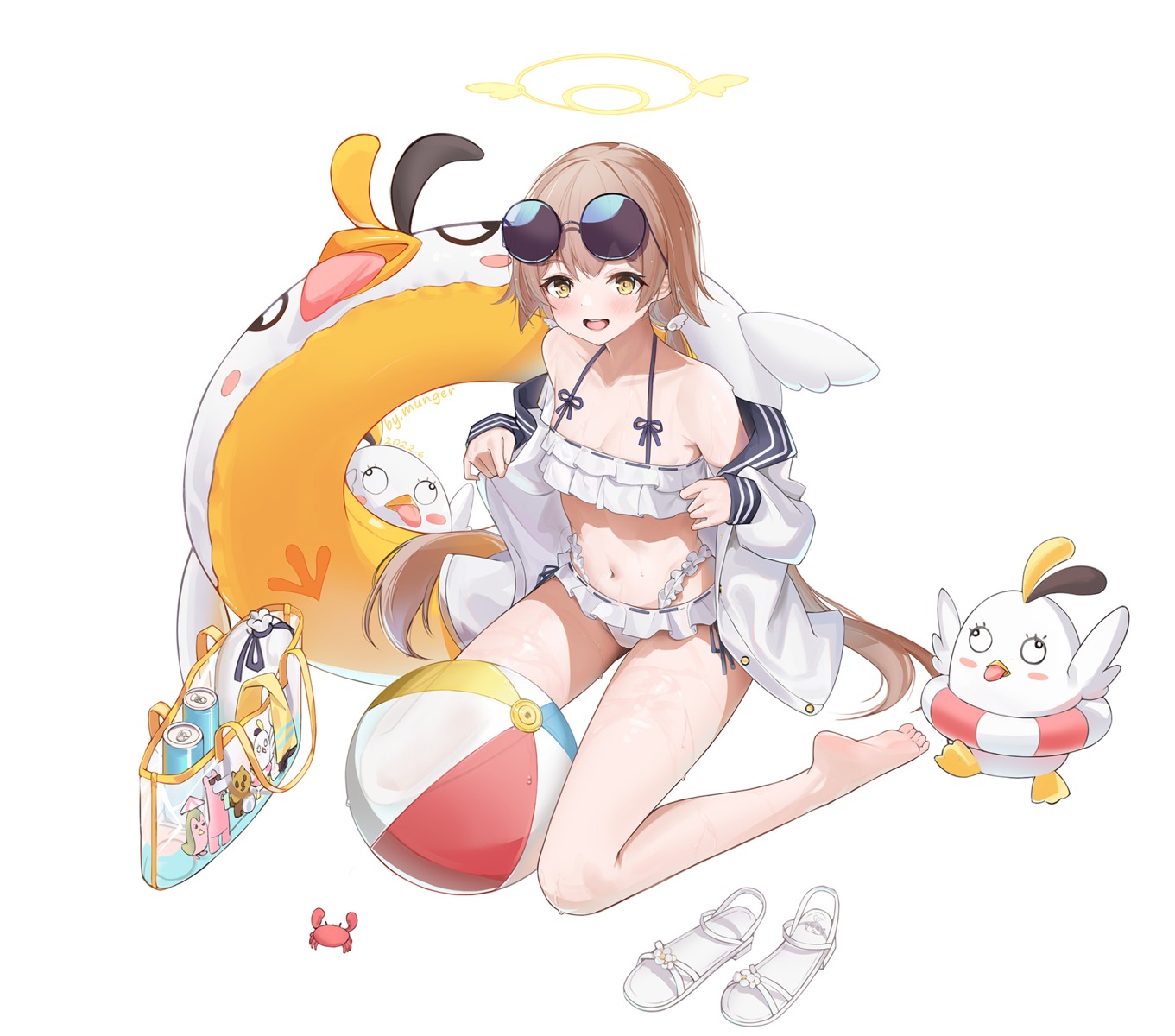 ajitani_hifumi, bikini, blue_archive, halo, megane, mungersky, open_shirt, seifuku