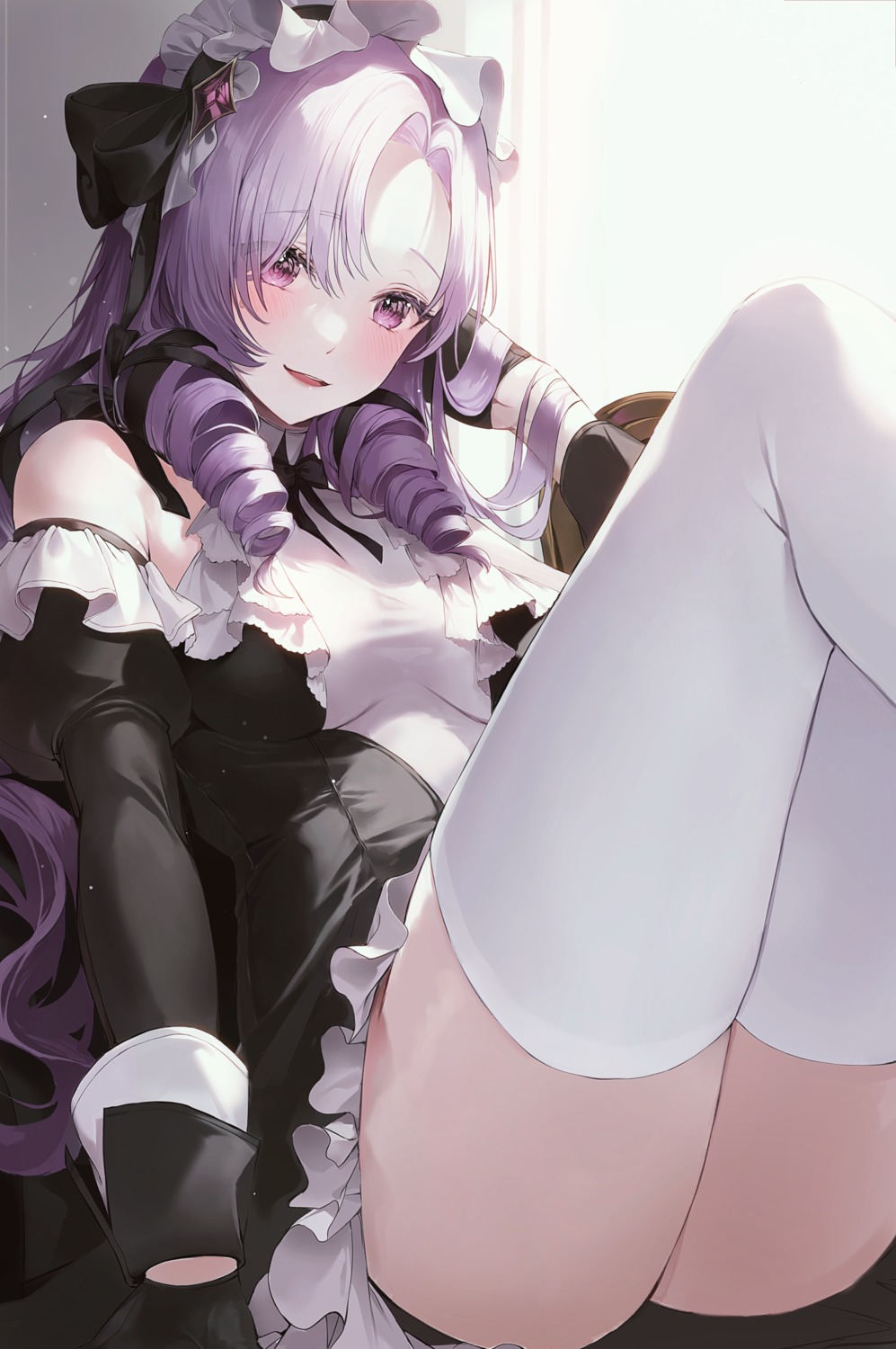 2sham, dress, gothic_lolita, hyakumantenbara_salome, lolita_fashion, nijisanji, skirt_lift, thighhighs