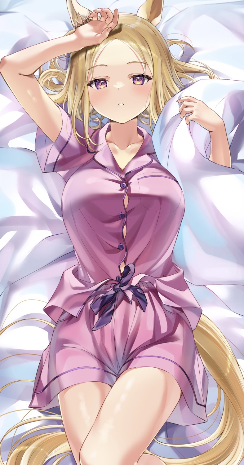 animal_ears, bochibochi_(gyuuniku_6000), dakimakura, narita_top_road_(umamusume), pajama, tail, uma_musume_pretty_derby