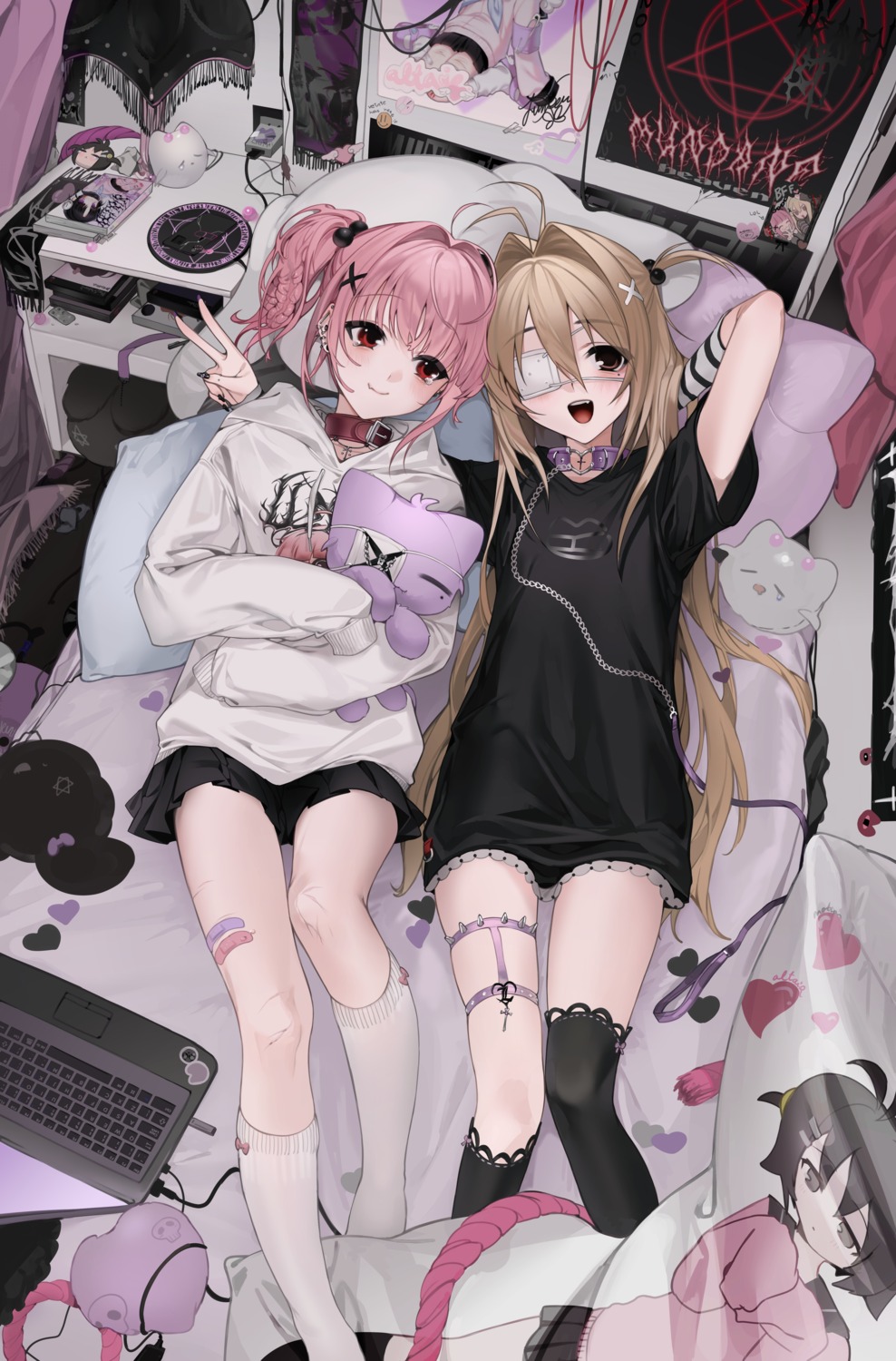 bandaid, chibi, eyepatch, garter, lilith_(unxi), thighhighs, unxi, veinte_(unxi)
