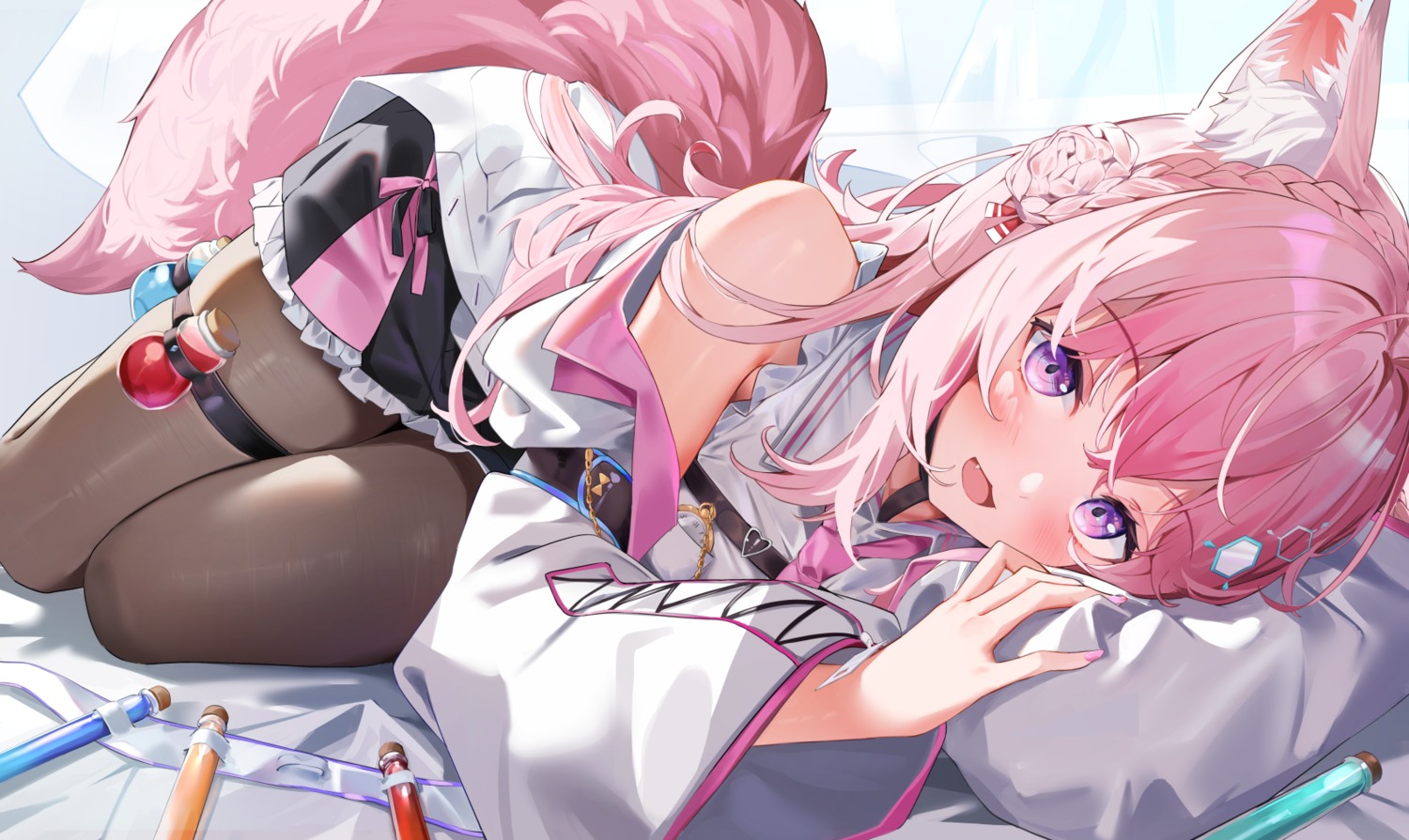 animal_ears, garter, hakui_koyori, hololive, isaya_(pixiv4541633), pantyhose, tail