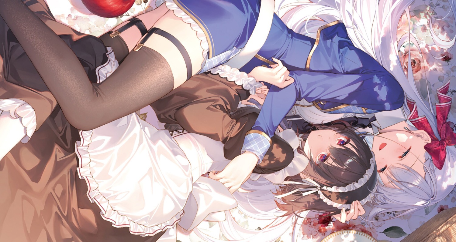 garter, maid, riselia_ray_crystalia, seifuku, seiken_gakuin_no_maken_tsukai, shary_shadow_assassin, stockings, thighhighs, toosaka_asagi, yuri