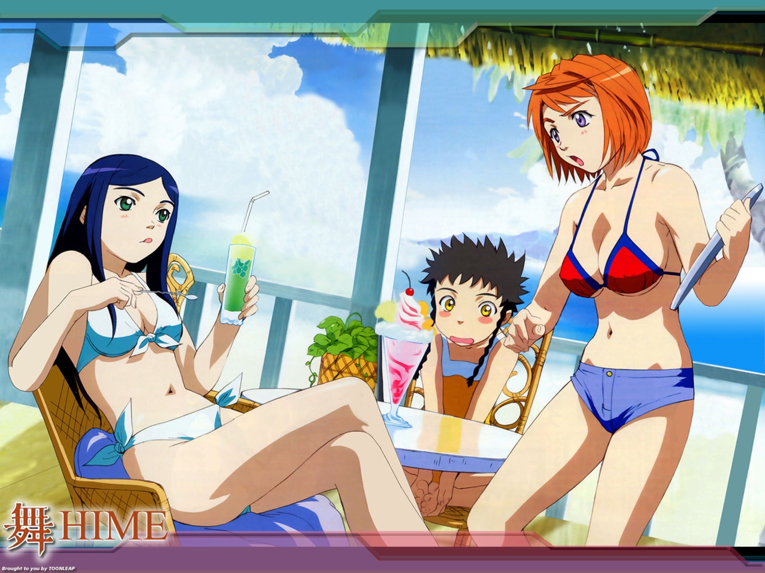 bikini, cleavage, kuga_natsuki, mai_hime, minagi_mikoto, miscredited, swimsuits, tokiha_mai