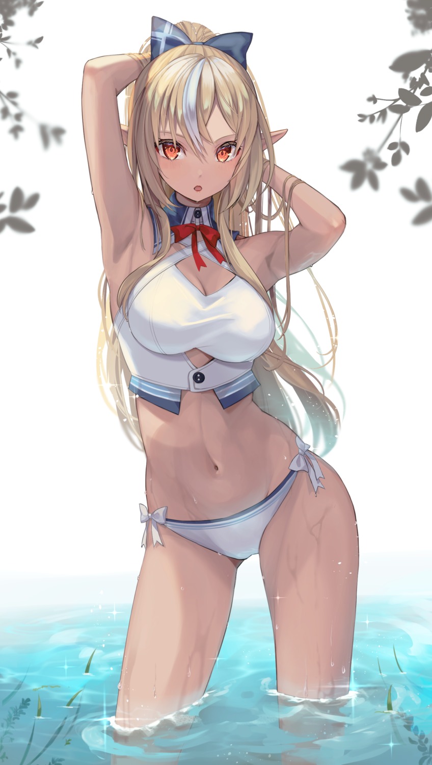 bikini, cleavage, elf, hololive, pi_tayuko, pointy_ears, shiranui_flare, swimsuits, wet