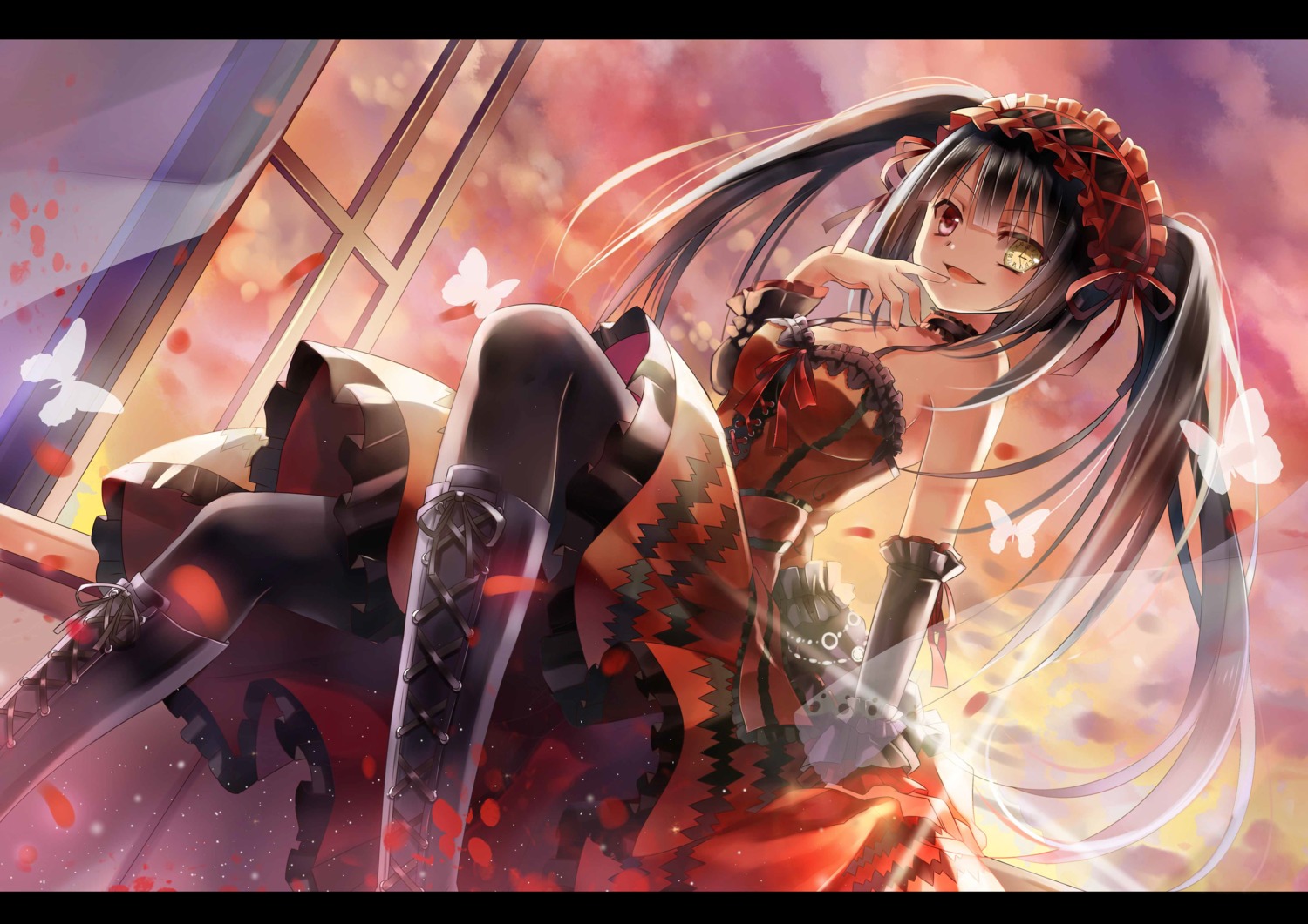 date_a_live, dress, gothic_lolita, heterochromia, jiji_(381134808), lolita_fashion, no_bra, pantyhose