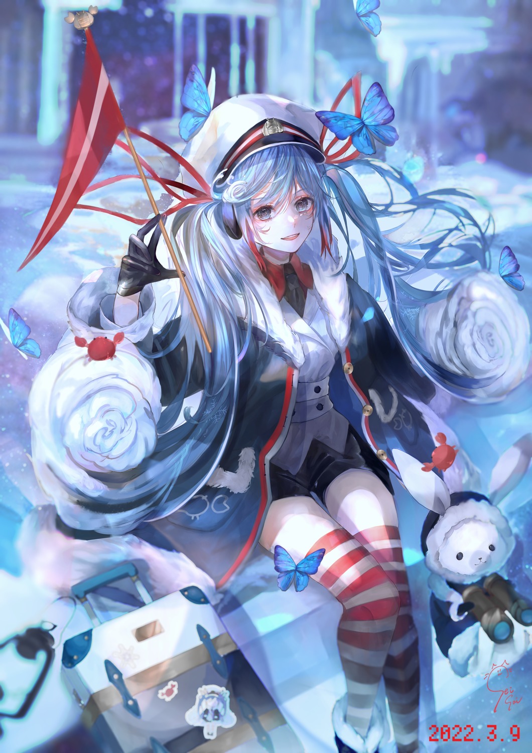 hatsune_miku, rabbit_yukine, seisai, thighhighs, vocaloid, yuki_miku