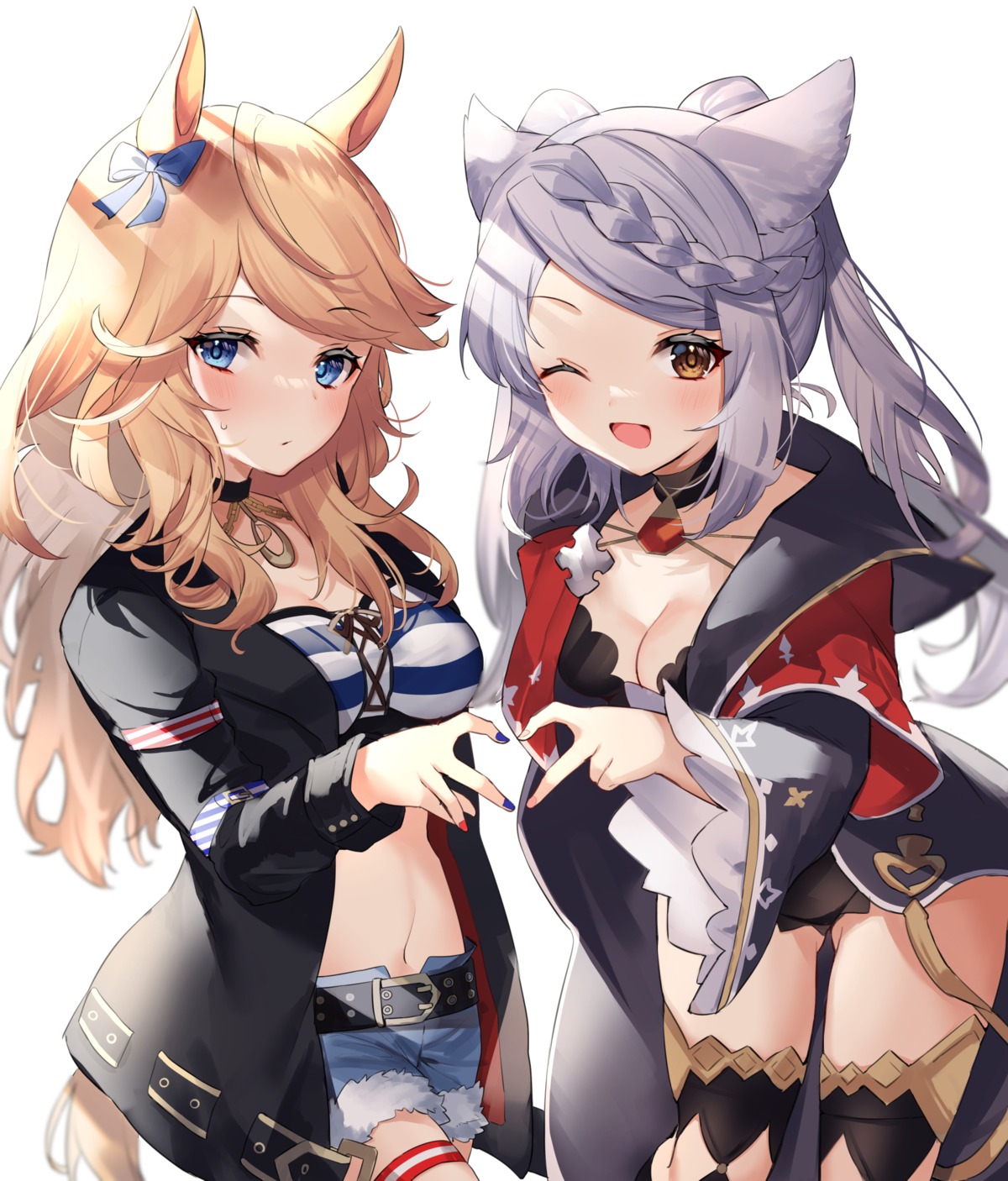 40_(0f0urw), animal_ears, cleavage, crossover, fraux, garter, gold_city_(umamusume), granblue_fantasy