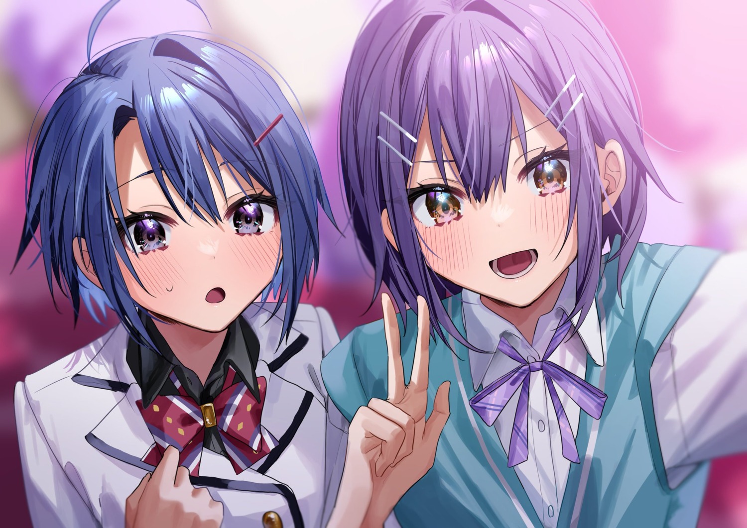 chigusa_minori, crossover, himeno_akira, jitsuwa_imouto_deshita., kao_sae_yokereba_ii_kyoushitsu, seifuku, selfie, sweater