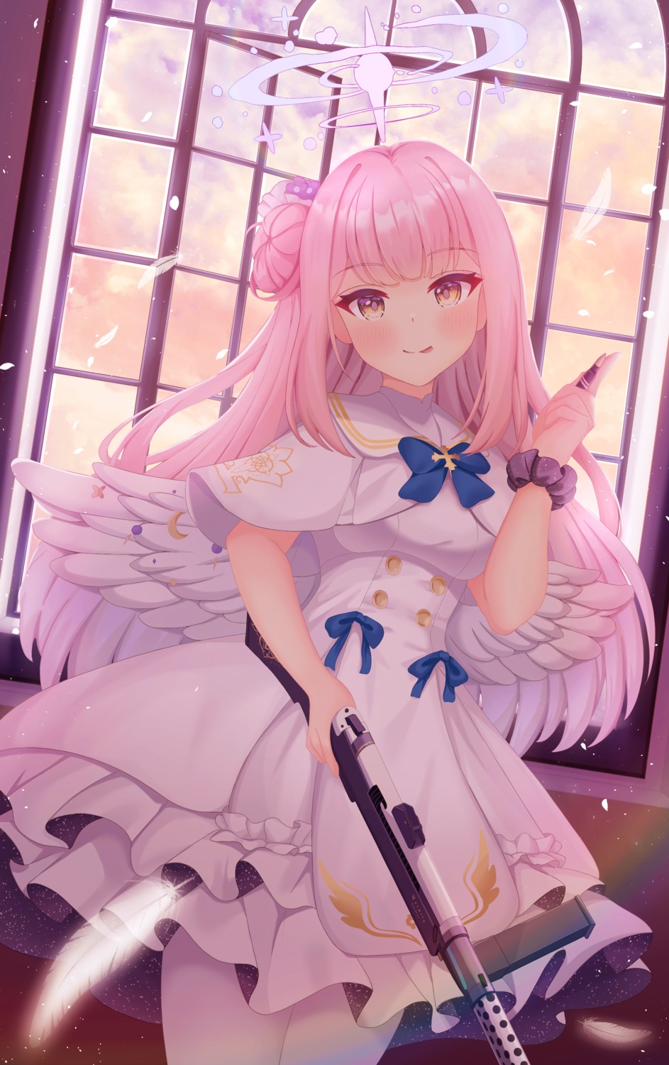 angel, arashiomoto, blue_archive, dress, gun, misono_mika, wings
