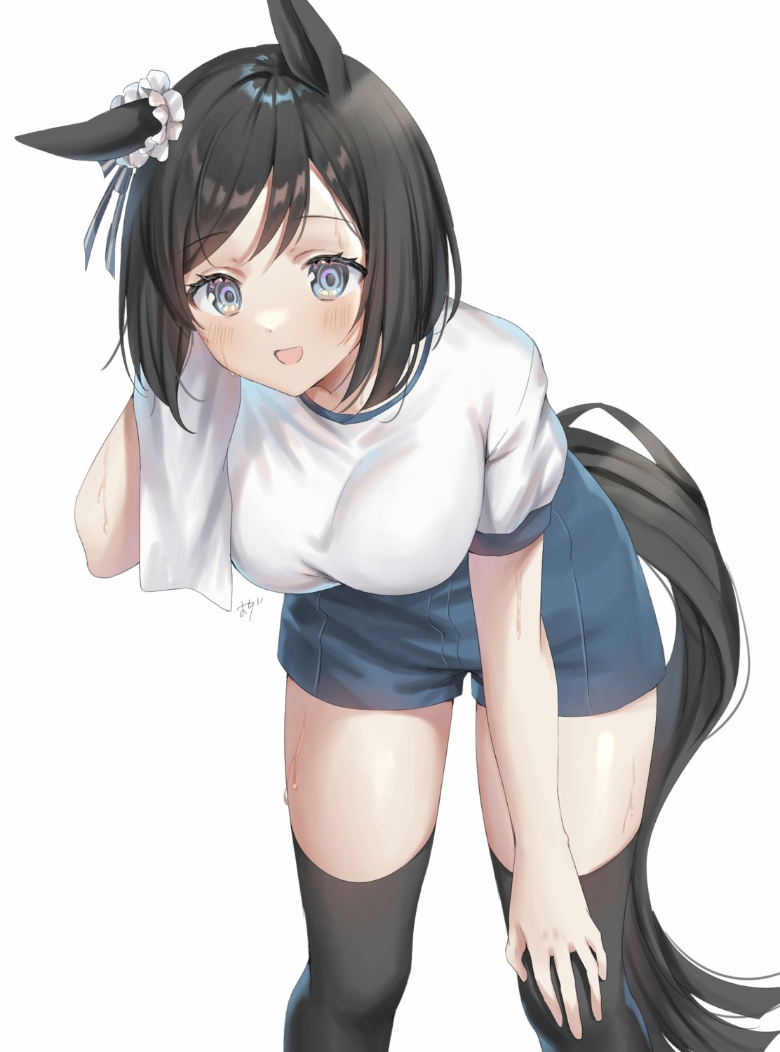 animal_ears, gym_uniform, oshage_(osyage921), tail, thighhighs, uma_musume_pretty_derby, wet