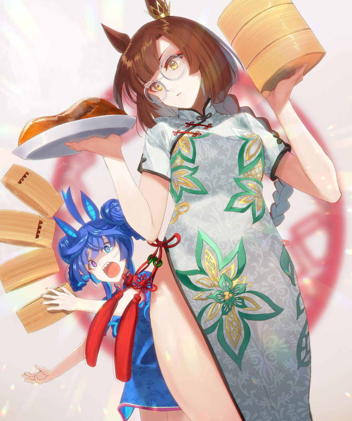 animal_ears, chinadress, heterochromia, ikuno_dictus_(umamusume), kabocha_(monkey4), megane, twin_turbo_(umamusume), uma_musume_pretty_derby