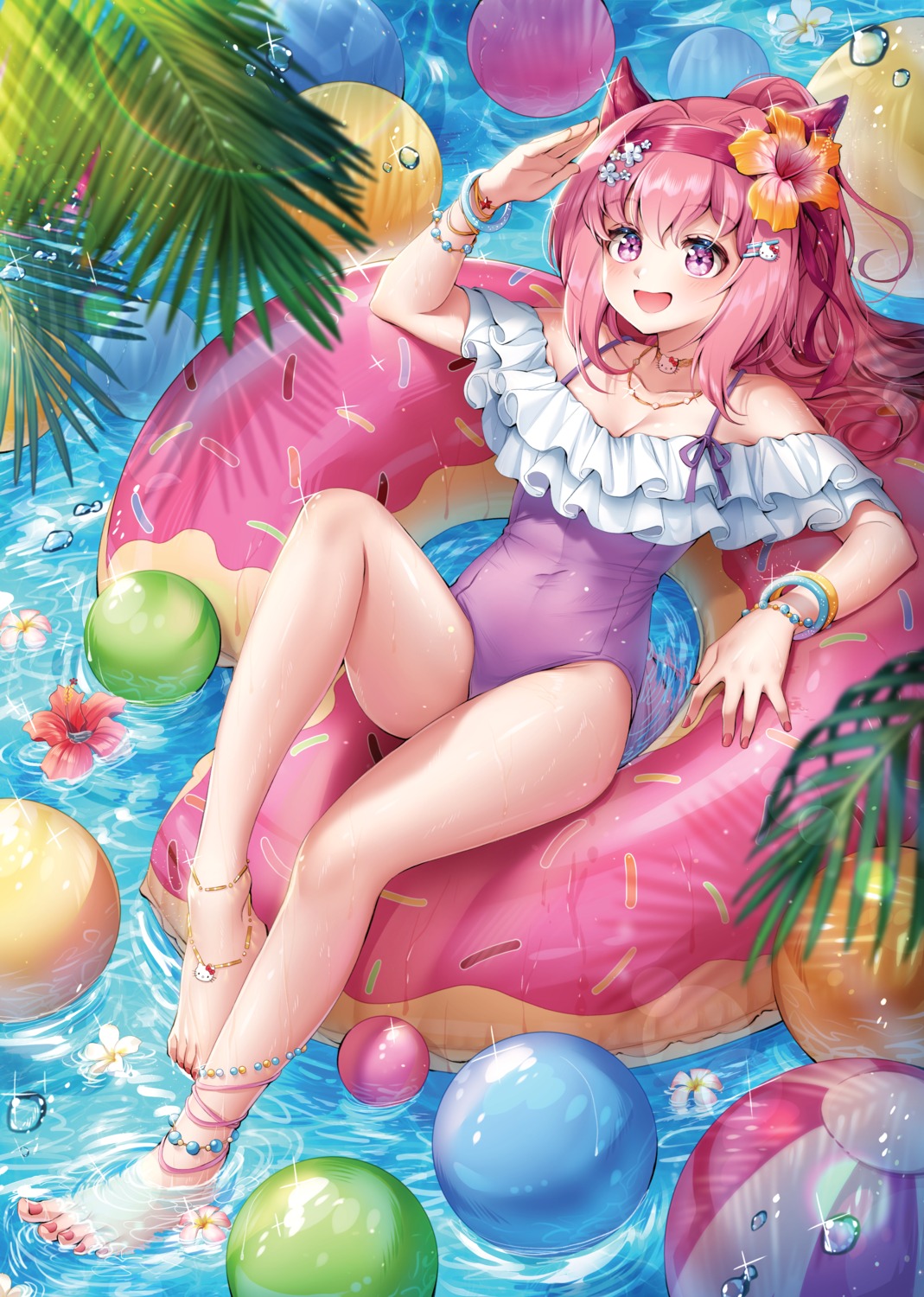 animal_ears, cleavage, haru_urara_(umamusume), menna_(0012), swimsuits, tail, uma_musume_pretty_derby, wet