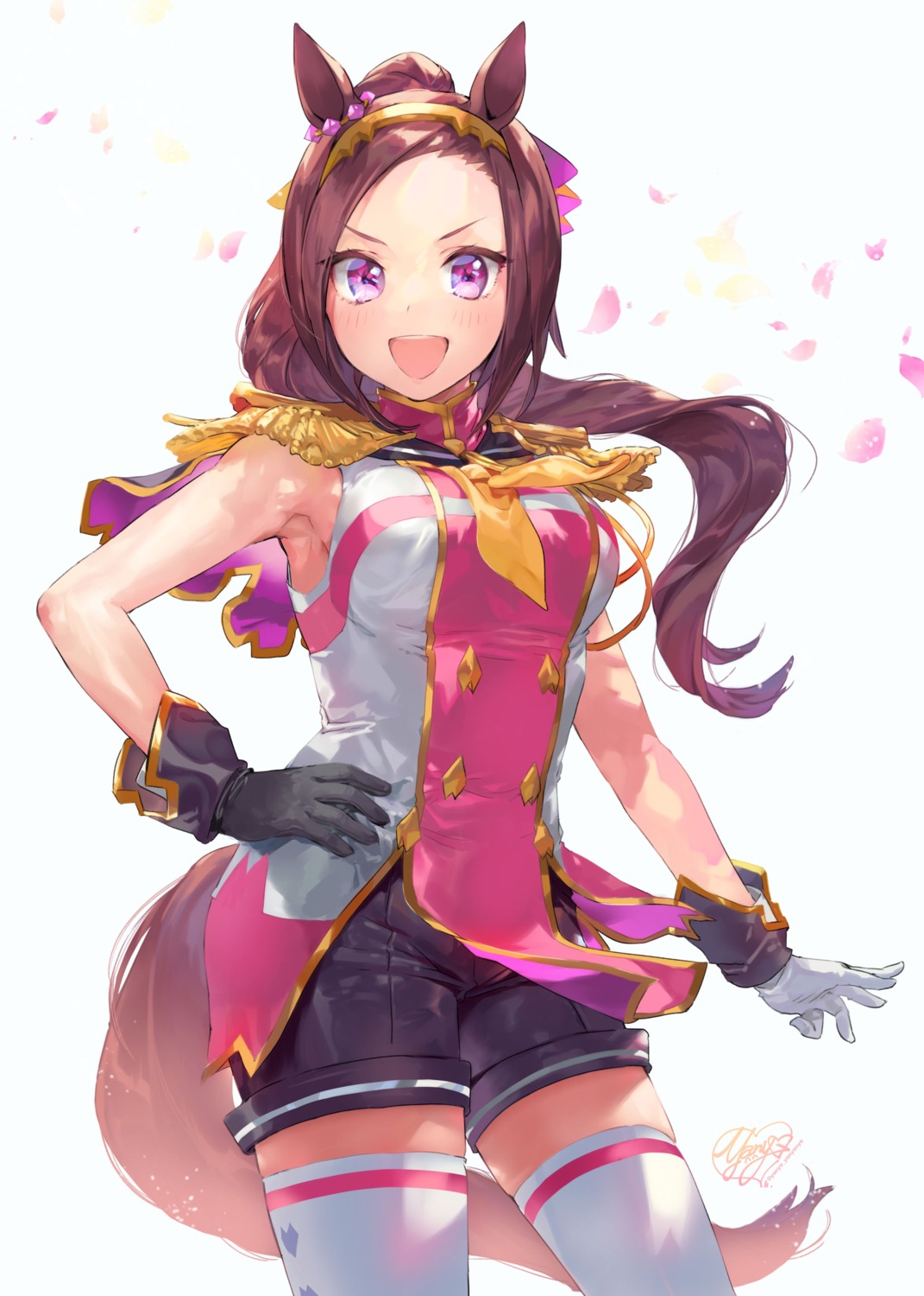 animal_ears, sakura_bakushin_o_(umamusume), tail, thighhighs, uma_musume_pretty_derby, uniform, yanyo