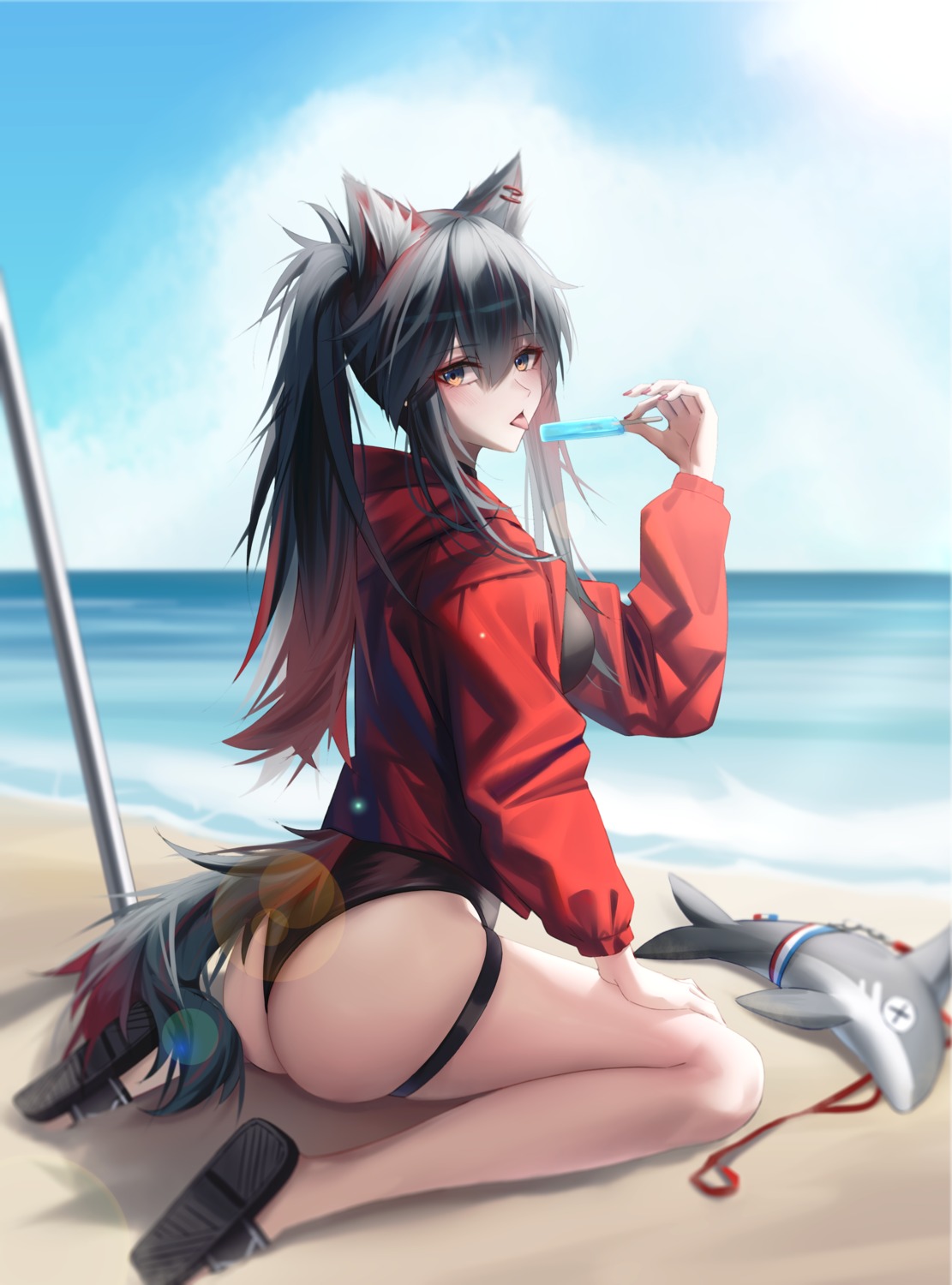 animal_ears, arknights, ass, garter, shokuyou_koori, swimsuits, tail, texas_(arknights)