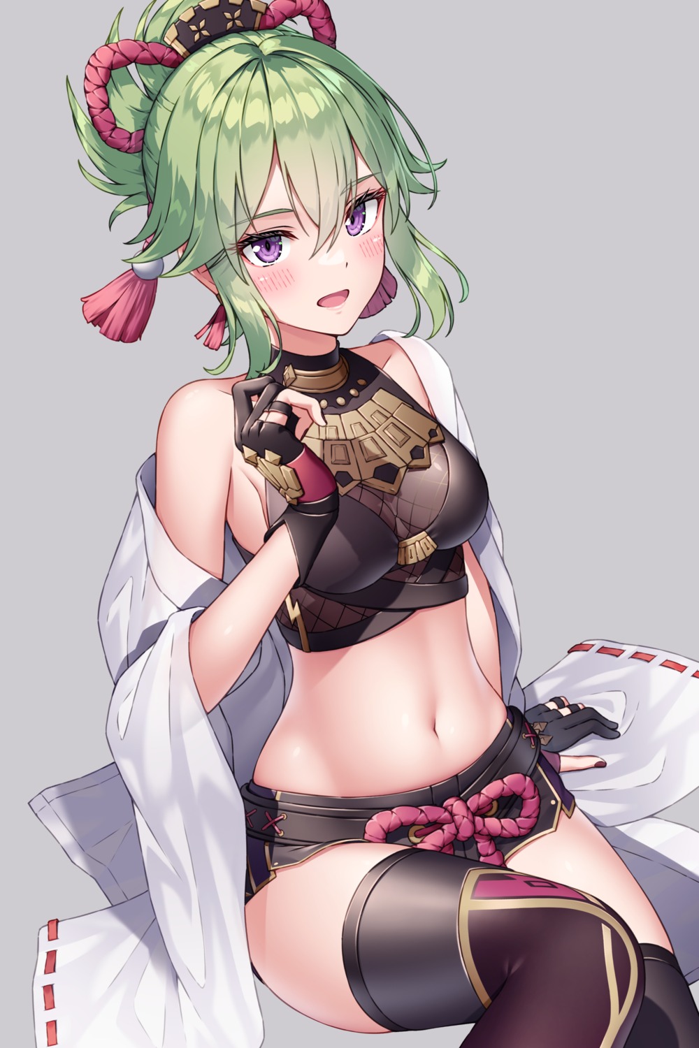 genshin_impact, japanese_clothes, kuki_shinobu, rankebu, thighhighs