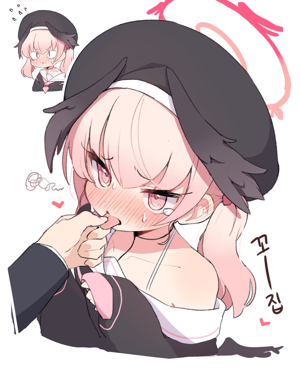blue_archive, chibi, halo, mg_pong, seifuku, shimoe_koharu, wings