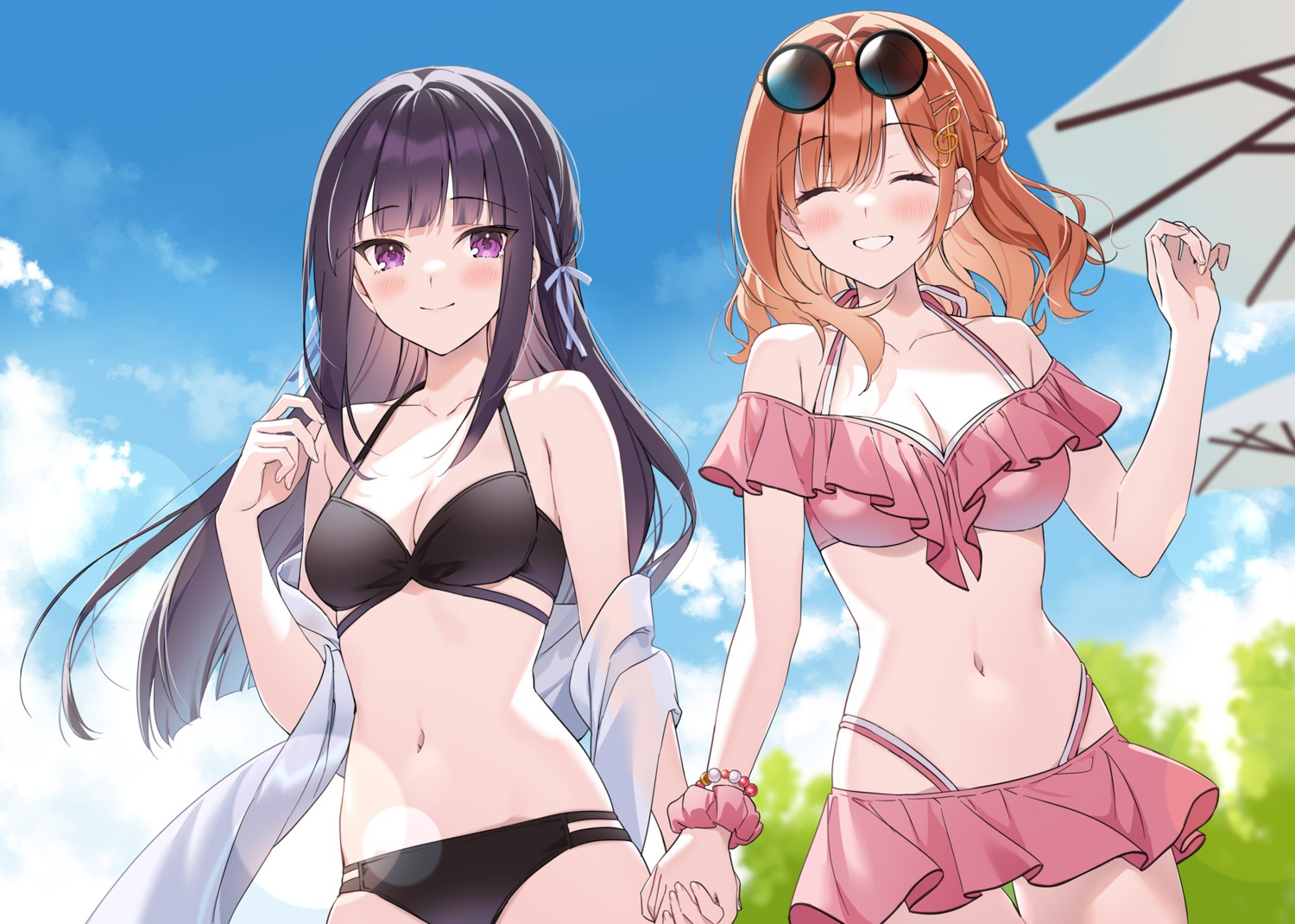 bikini, cleavage, kuroki_(ma-na-tu), megane, swimsuits, yuri