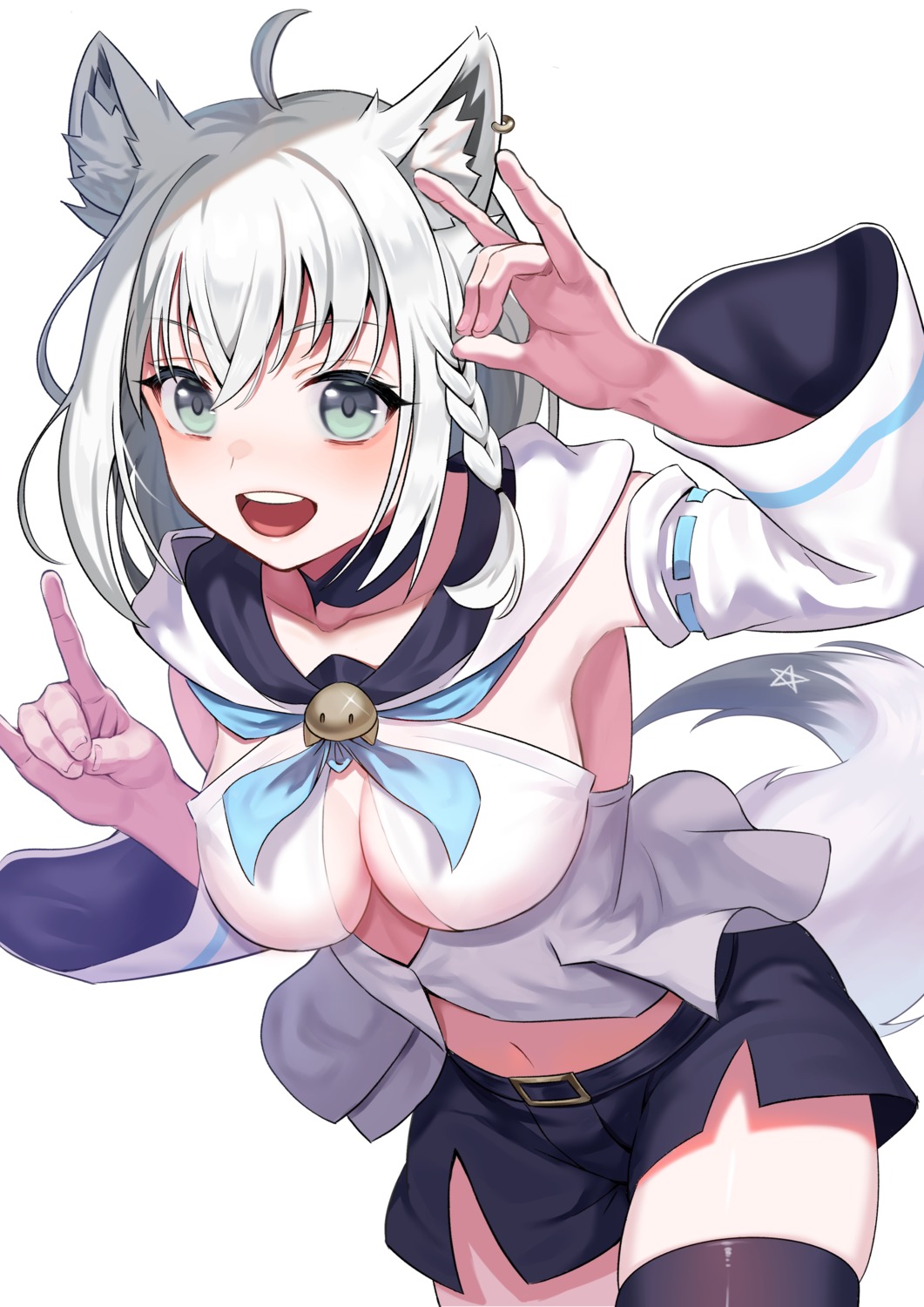 animal_ears, cleavage, ebinomi, hololive, hololive_gamers, kitsune, no_bra, shirakami_fubuki