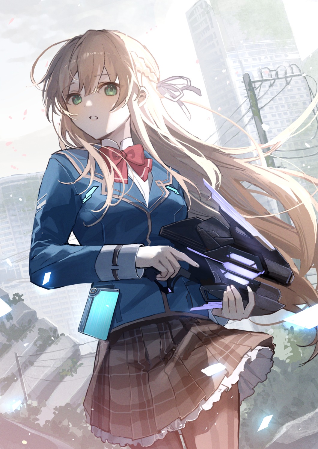 gun, heaven_burns_red, oyuyu, pantyhose, seifuku, toujou_tsukasa