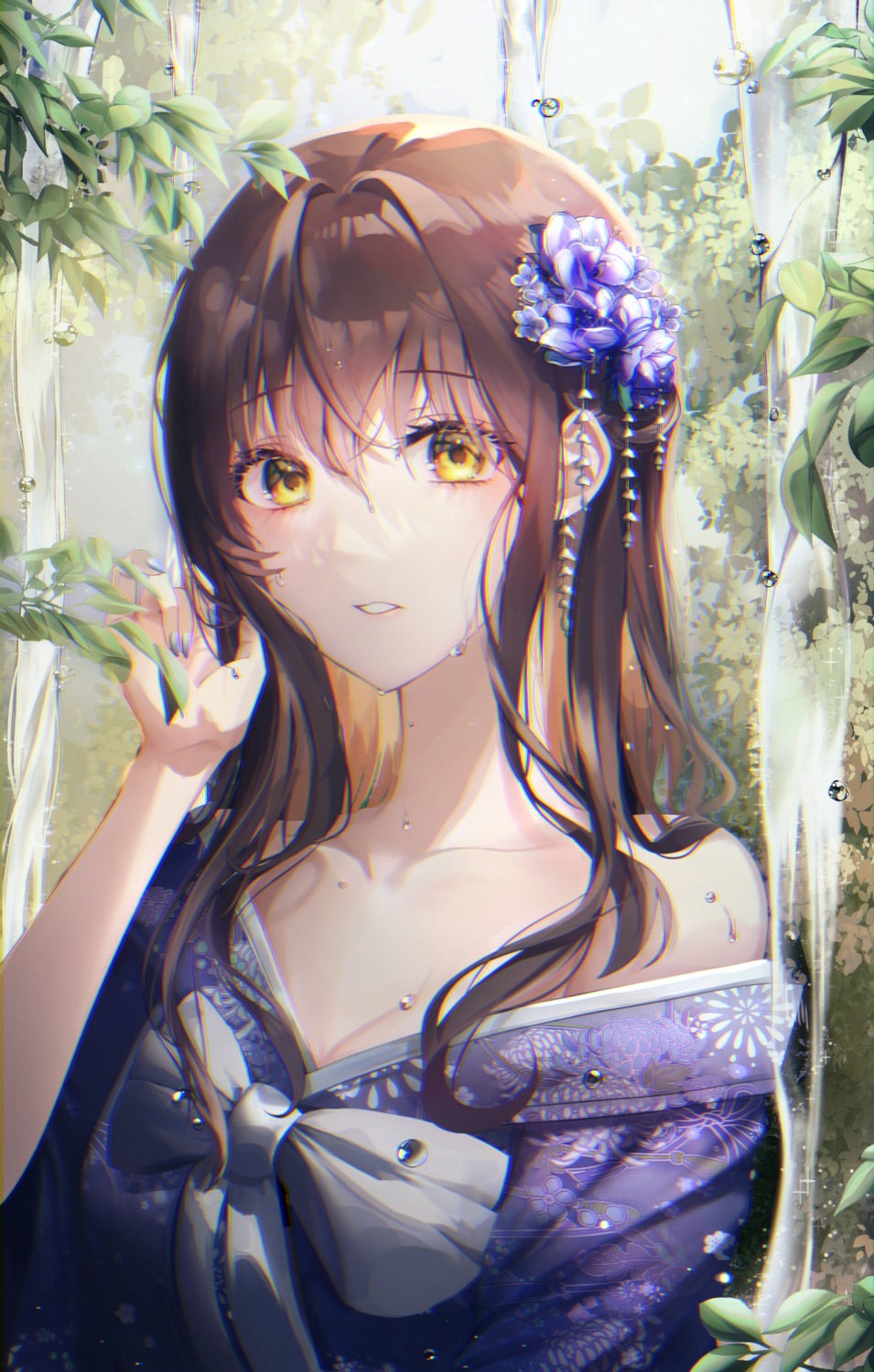 cleavage, no_bra, open_shirt, wet, youwon0417, yukata