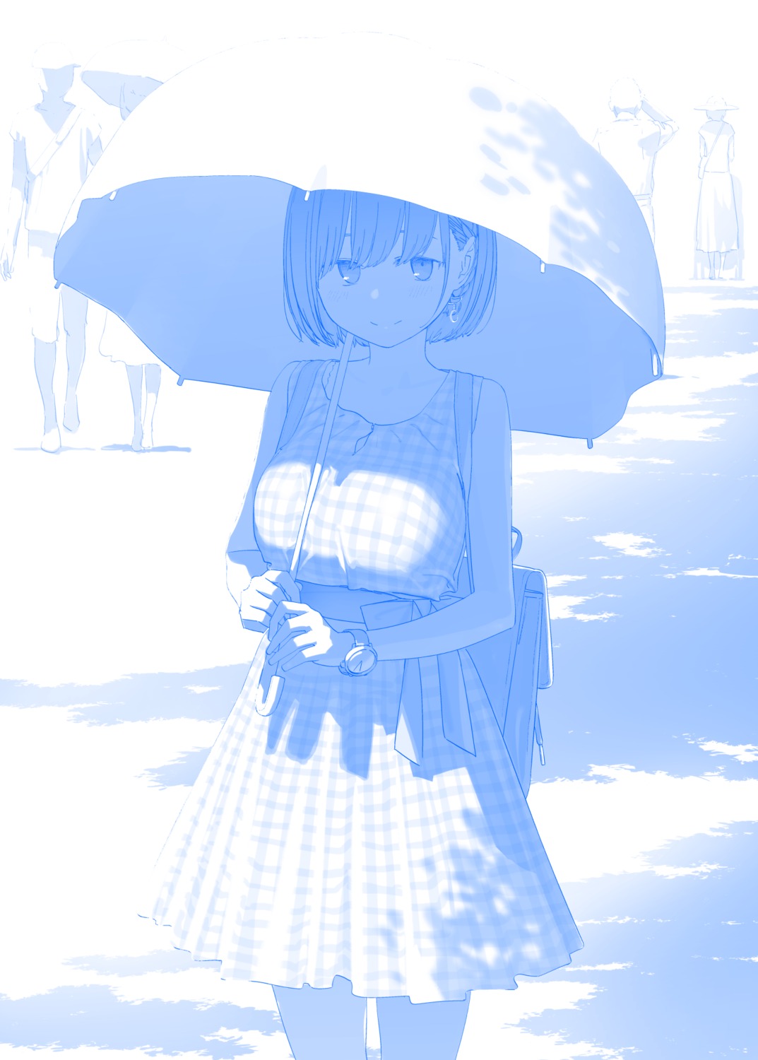 ai-chan_(getsuyoubi_no_tawawa), dress, getsuyoubi_no_tawawa, himura_kiseki, monochrome, summer_dress, umbrella