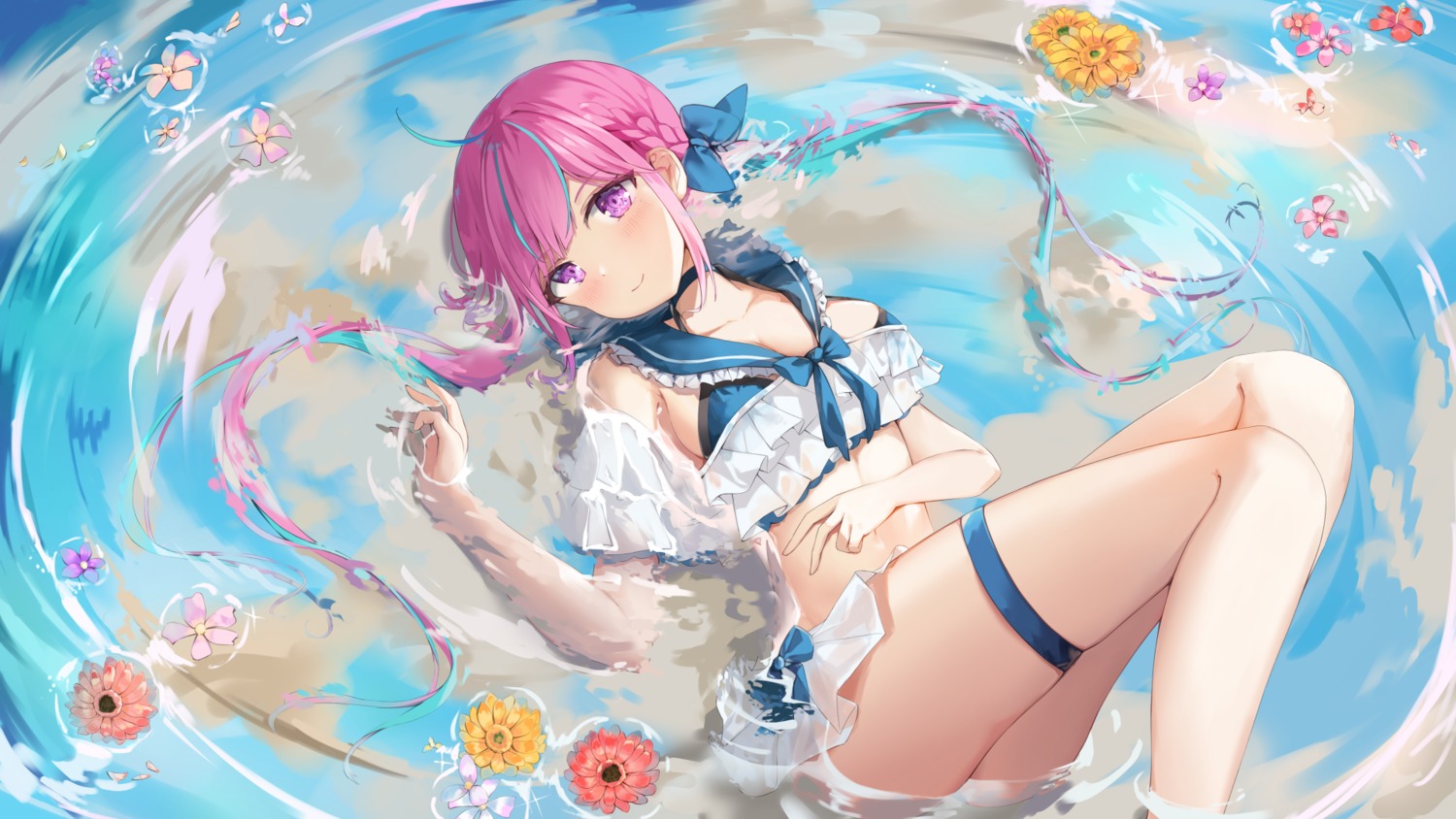 bikini_top, garter, hololive, minato_aqua, see_through, skirt_lift, swimsuits, taikoi7