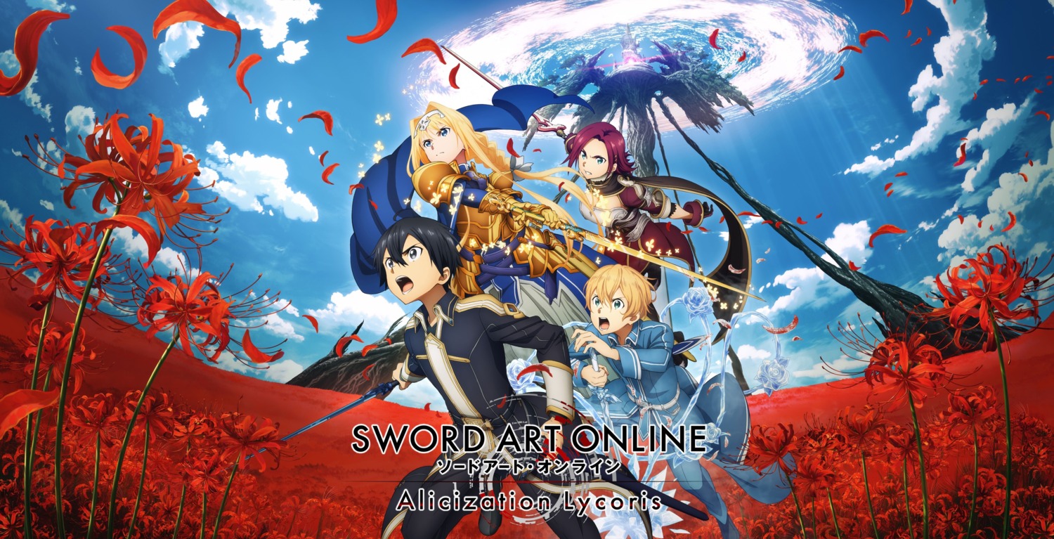 alice_zuberg, armor, bandai_namco, cleavage, eugeo, kirito, medina_orthinanos, sword