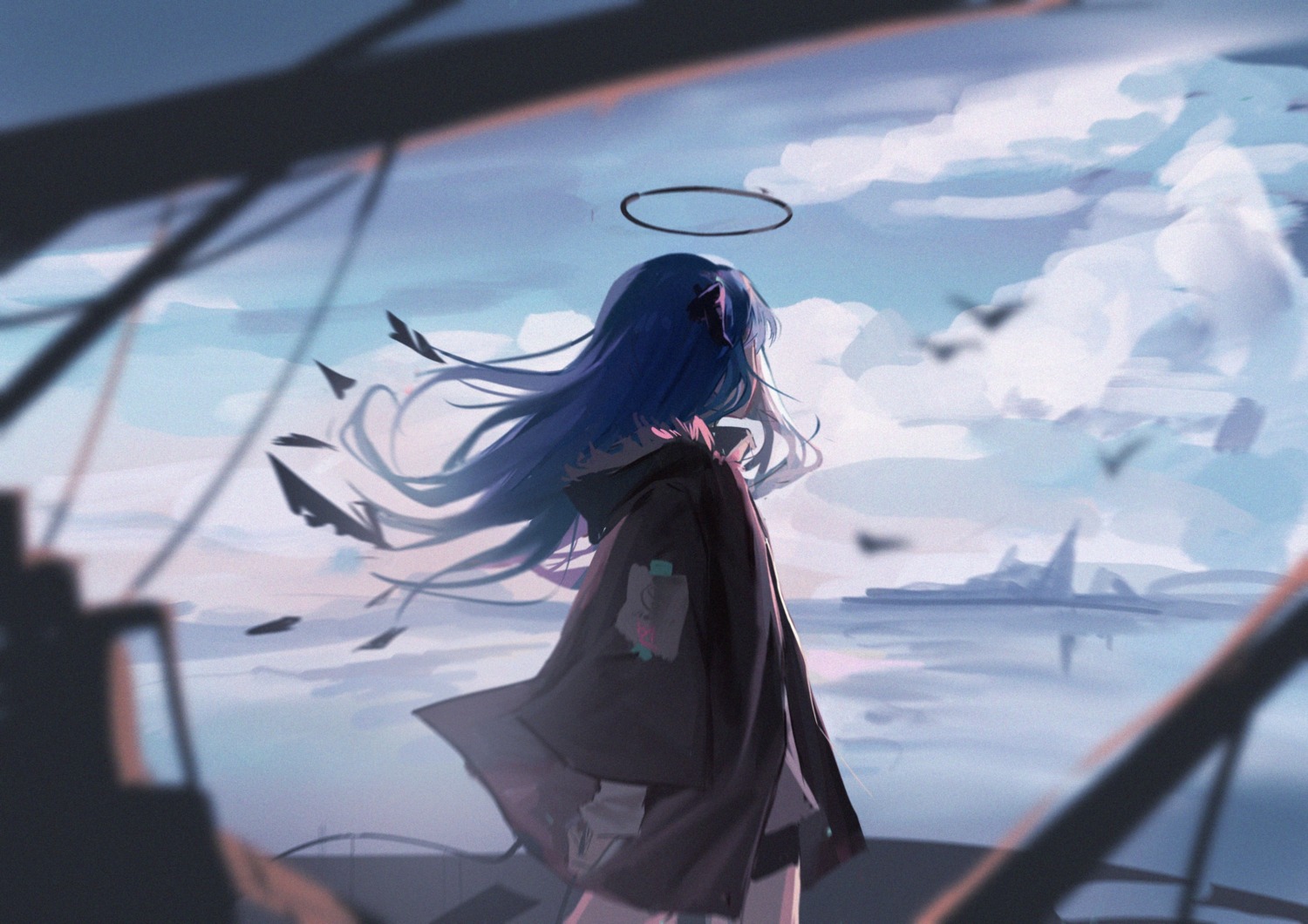 52hertz, arknights, halo, horns, mostima_(arknights), tail, wings