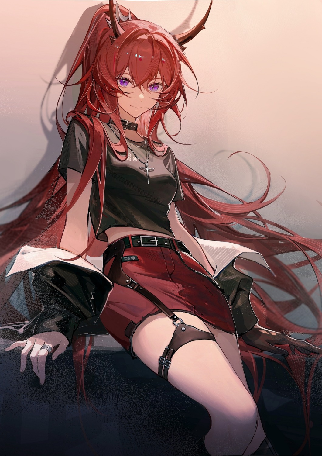 52hertz, arknights, garter, horns, surtr_(arknights)
