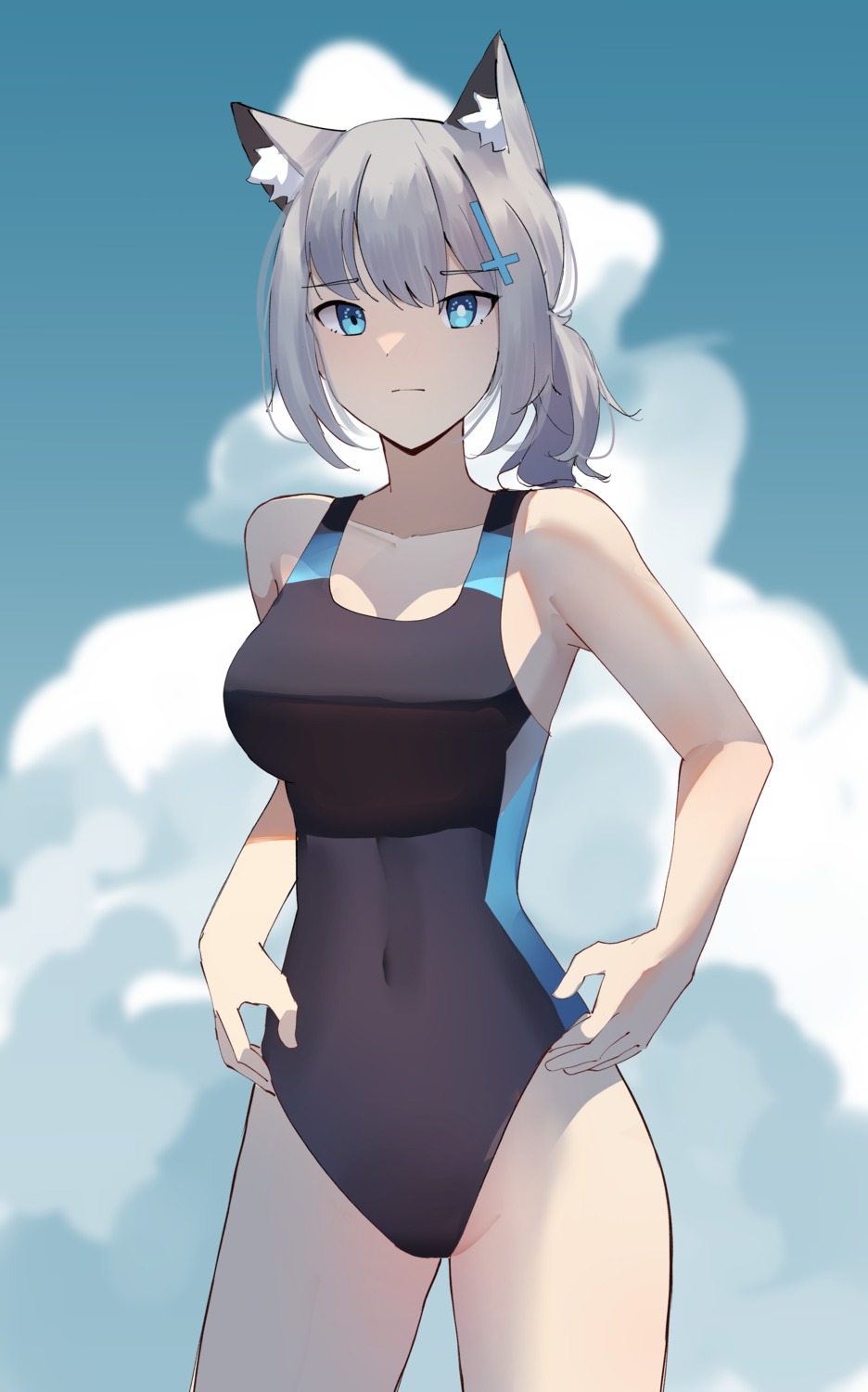 animal_ears, blue_archive, gar32, nekomimi, sunaookami_shiroko, swimsuits