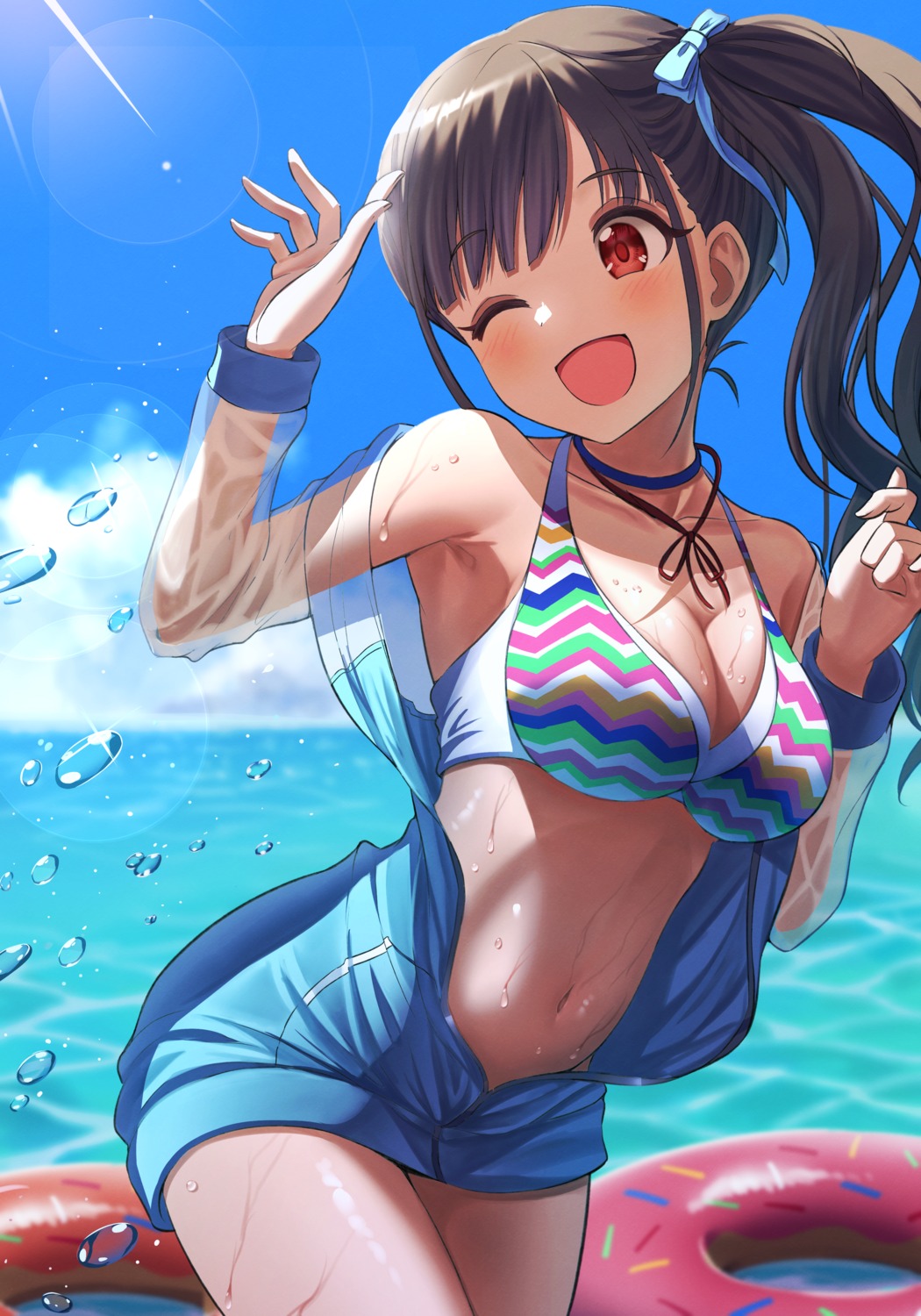 bikini_top, cleavage, open_shirt, osoba_susurukun, see_through, sonoda_chiyoko, swimsuits, the_idolm@ster, the_idolm@ster_shiny_colors, wet