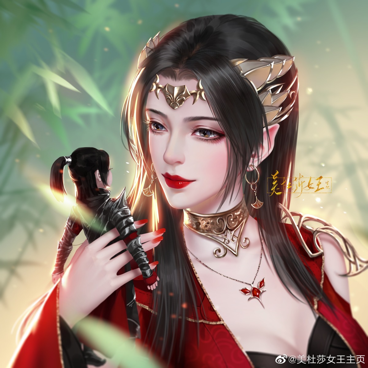 asian_clothes, battle_through_the_havens, chibi, medusa_(battle_through_the_havens), no_bra, pointy_ears, tagme, watermark