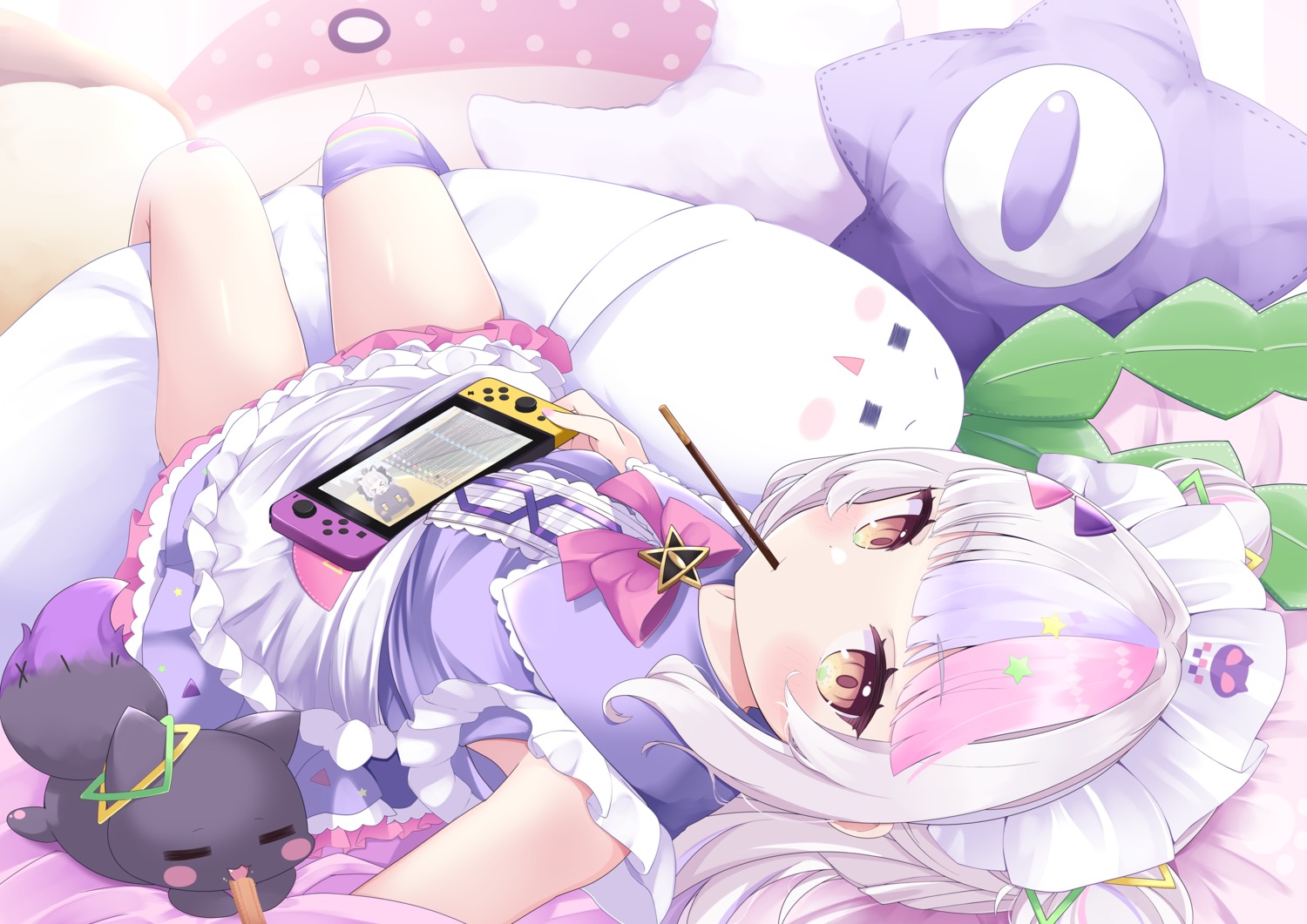 bandaid, cocozasa, hololive, maid, murasaki_shion, neko, thighhighs