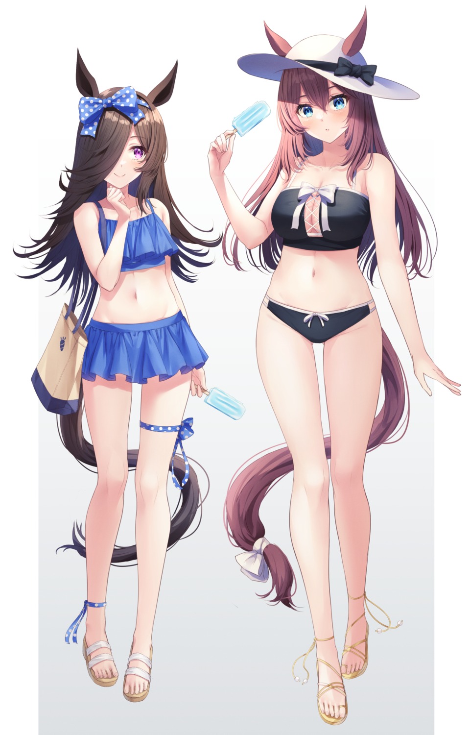 animal_ears, bikini, cleavage, garter, mihono_bourbon_(umamusume), primamiya, rice_shower_(umamusume), swimsuits