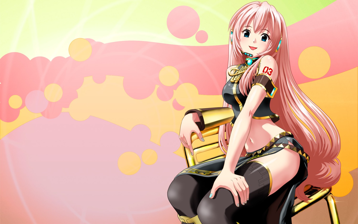 headphones, megurine_luka, ponnetsu, thighhighs, vocaloid, wallpaper