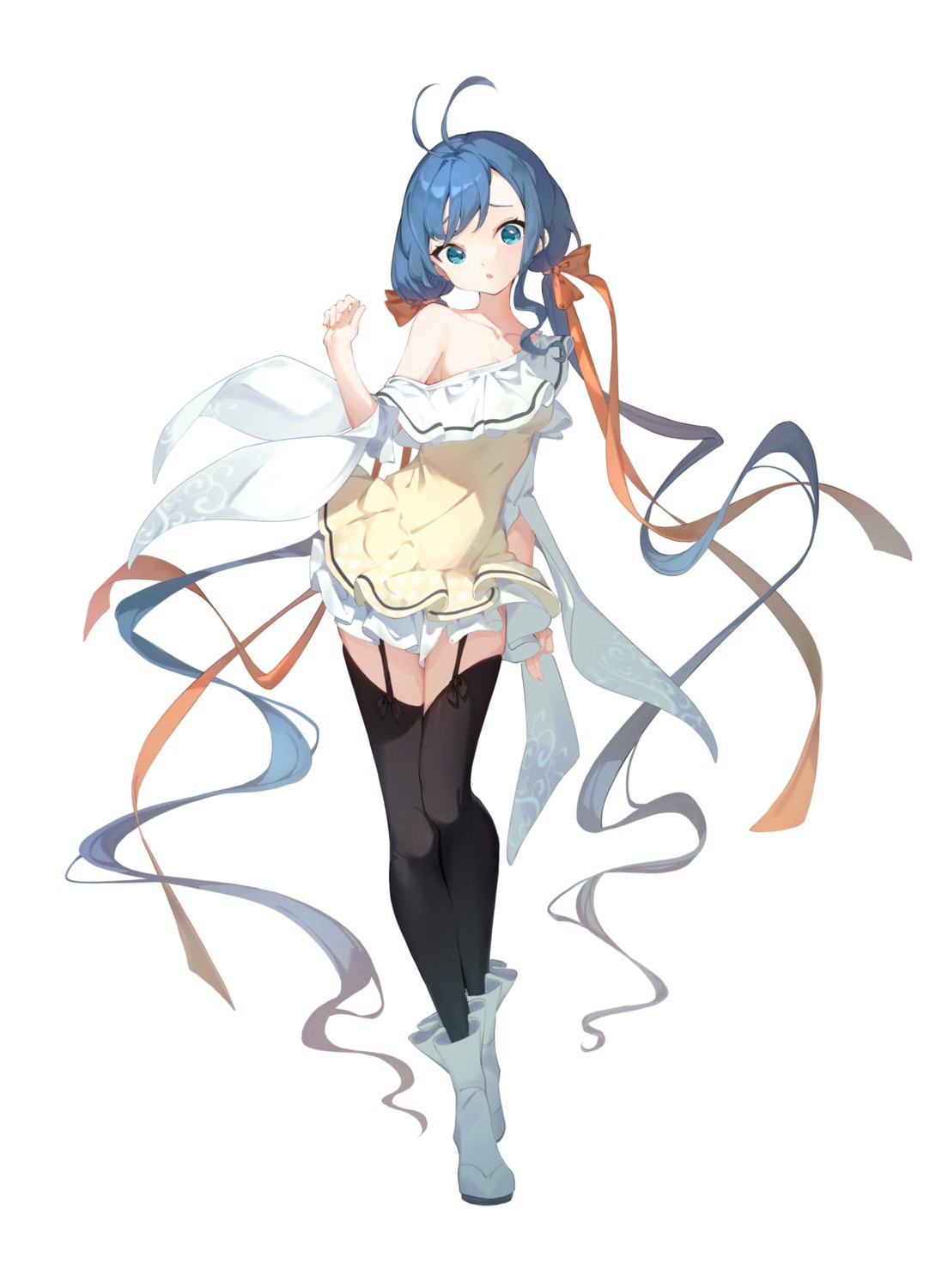 dress, mishuo_(misuo69421), no_bra, stockings, thighhighs