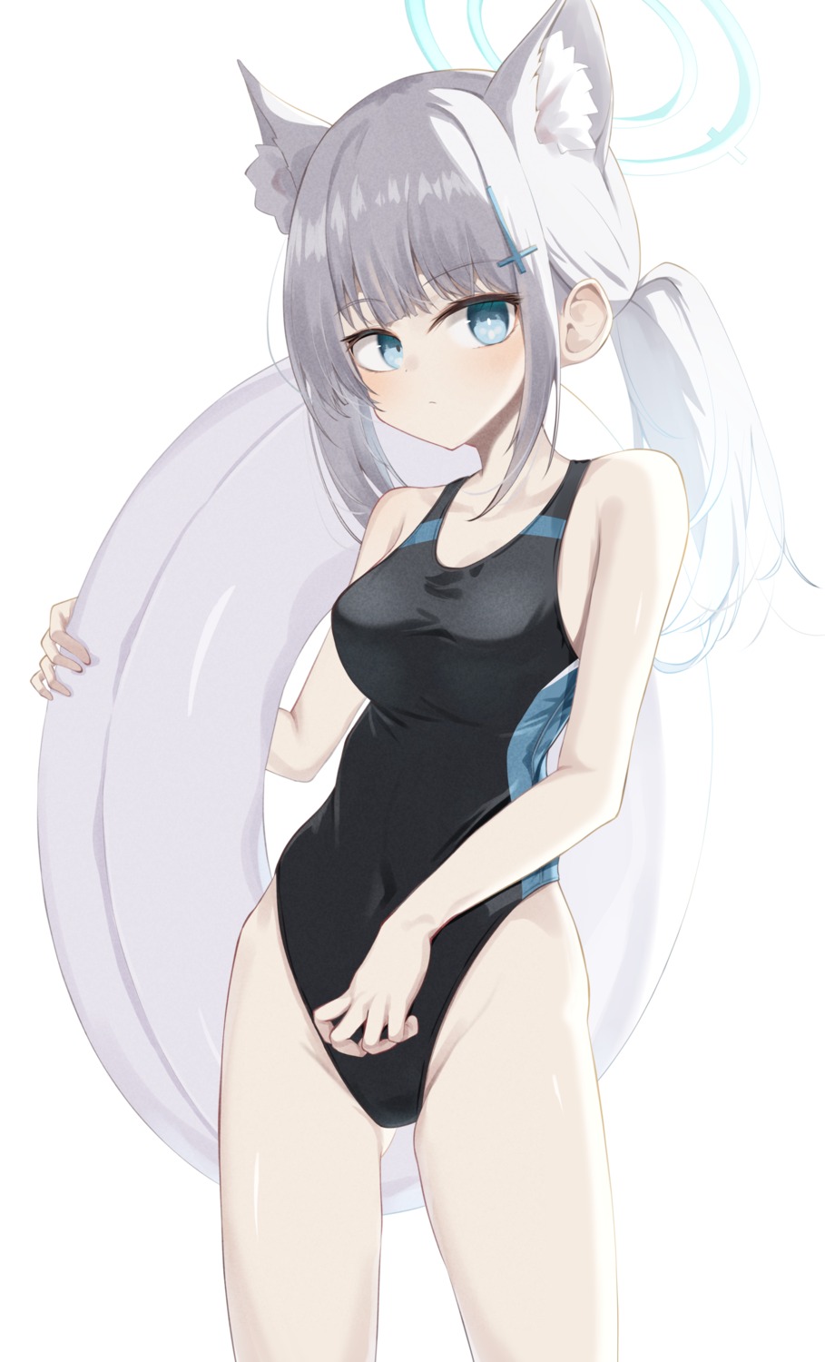 animal_ears, blue_archive, halo, nekomimi, shino2121, sunaookami_shiroko, swimsuits