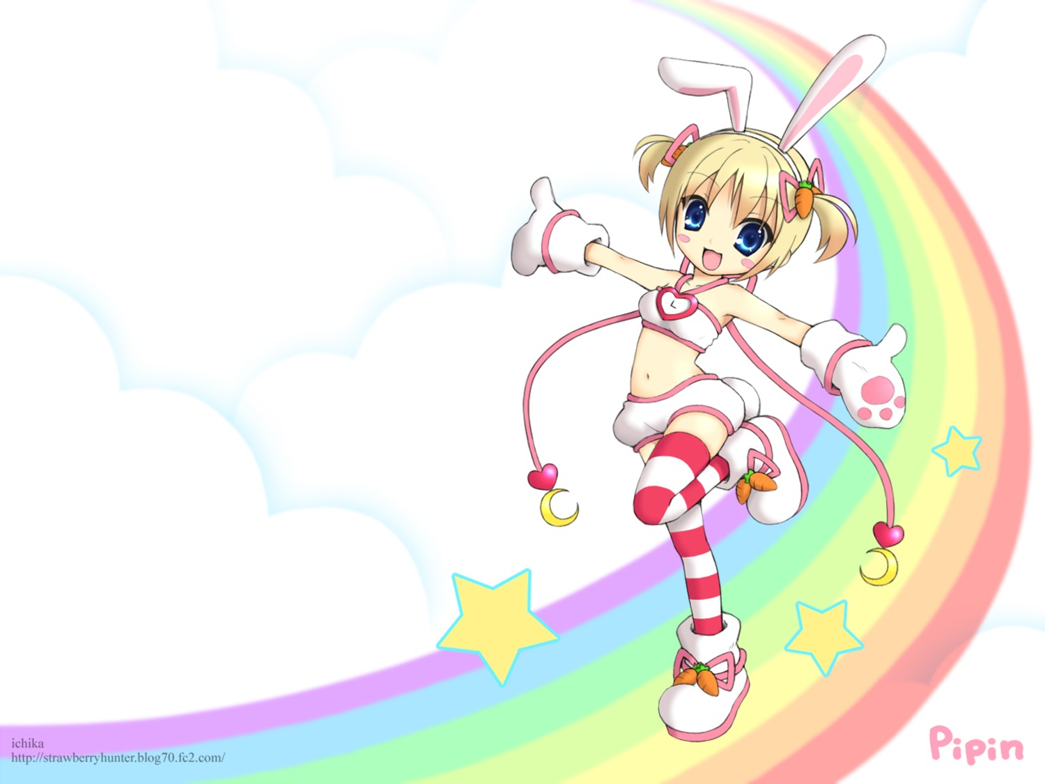 animal_ears, bunny_ears, ichika, pangya, pipin, thighhighs, wallpaper