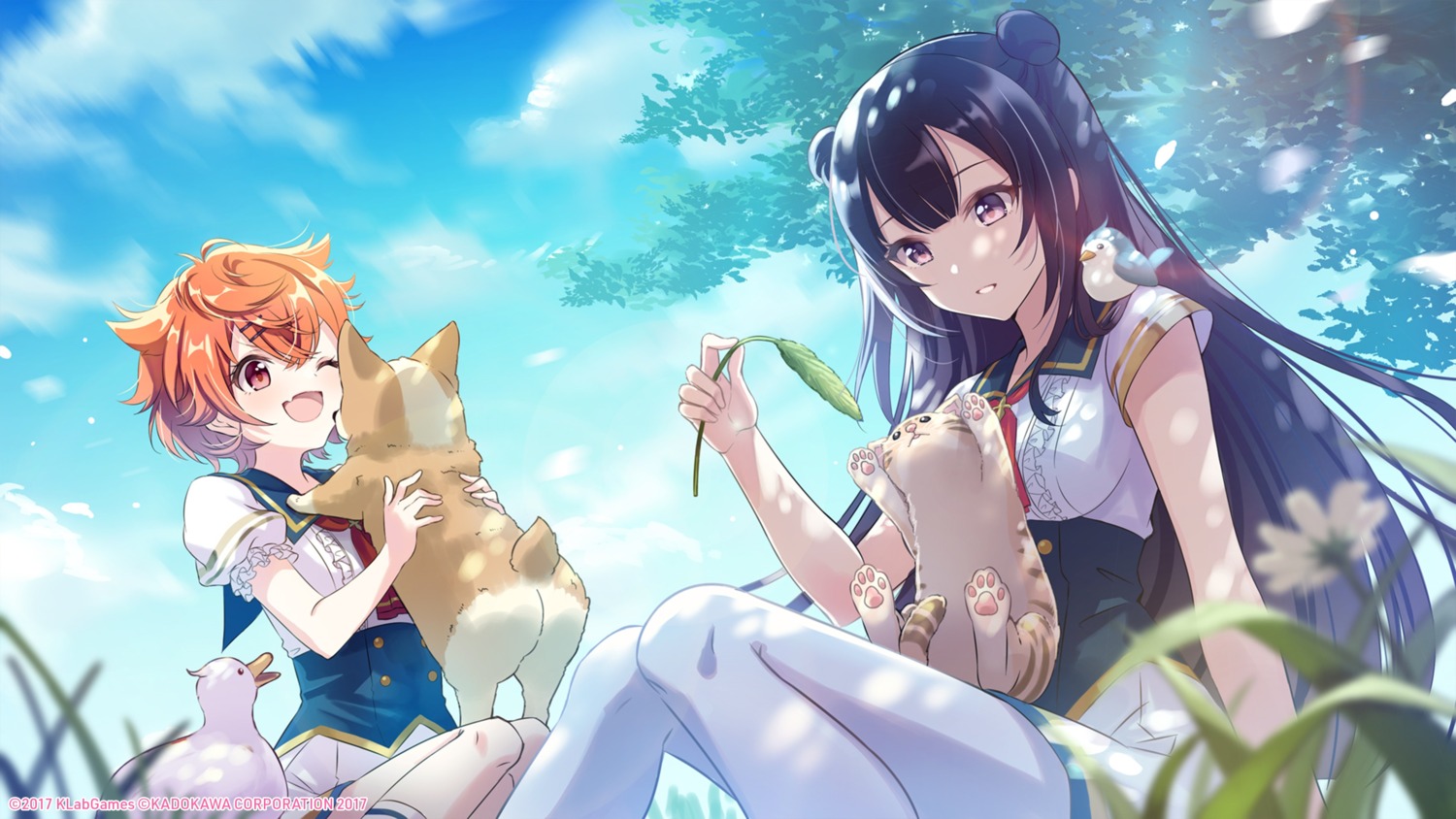 lapis_re:lights, neko, pantyhose, salsa_(lapis_re:lights), seifuku, u35, wallpaper, yue_(lapis_re:lights)