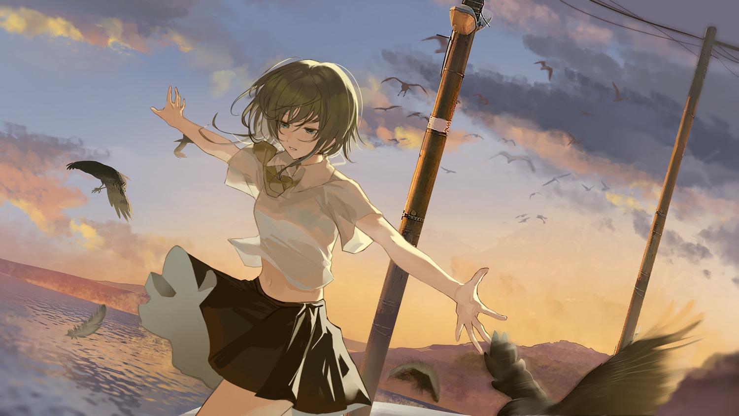 gumi, mi8uuuuk, see_through, seifuku, shirt_lift, skirt_lift, vocaloid, wallpaper