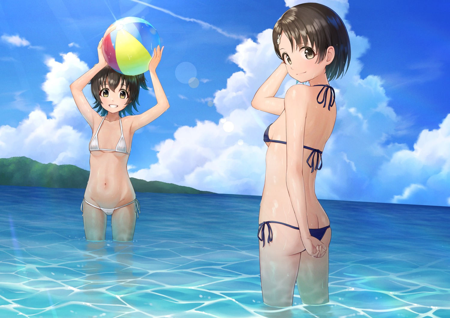 akagi_miria, ass, bikini, sasaki_chie, swimsuits, the_idolm@ster, the_idolm@ster_cinderella_girls, the_idolm@ster_cinderella_girls_u149, tsunenorip, wet