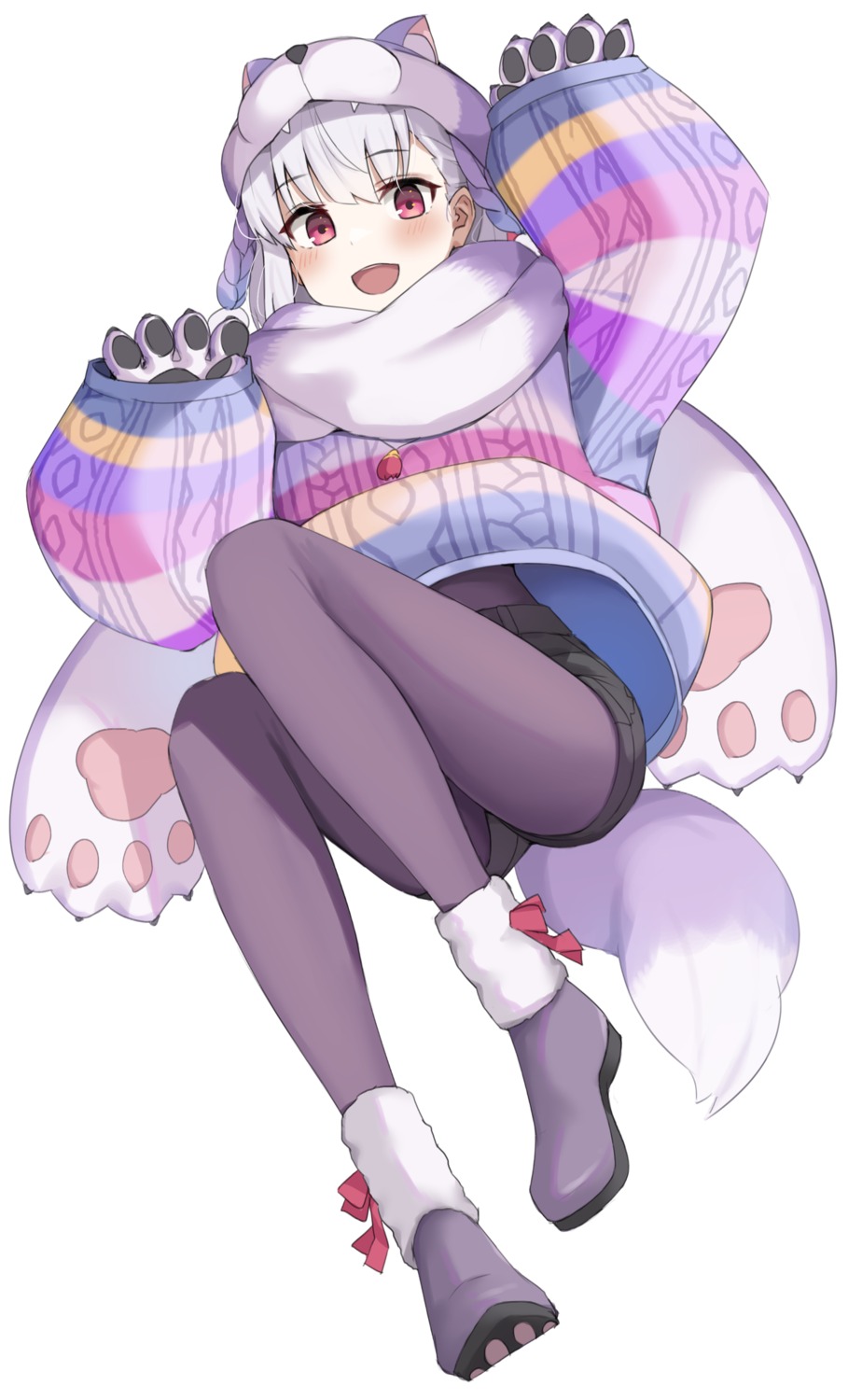 animal_ears, fate/grand_order, kama_(fate), kopaka_(karda_nui), pantyhose, sweater, tail