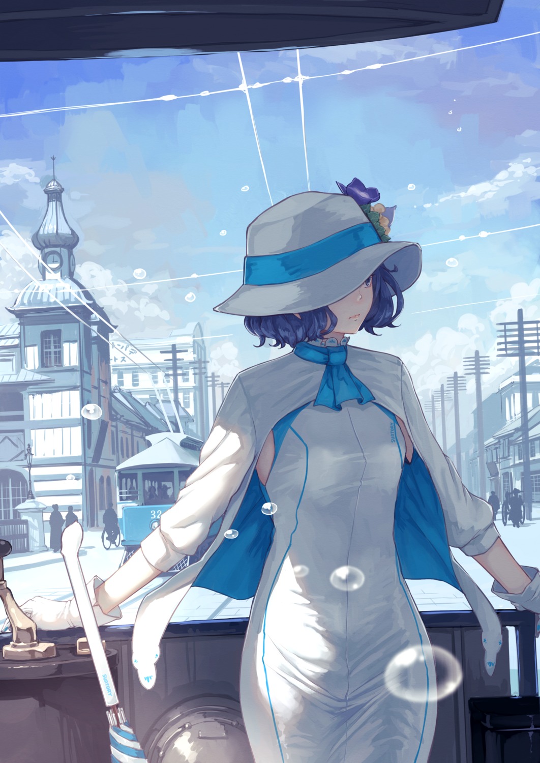 dress, kaoming, santori_nomu, suntory, umbrella