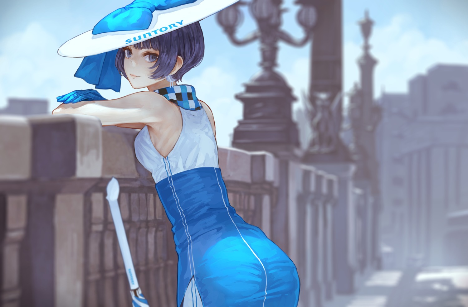 dress, kaoming, santori_nomu, suntory, umbrella
